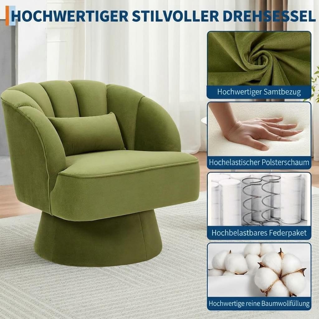 GarveeMore Drehsessel 360-Grad-Sessel mit Samtpolsterung,bequemer runder Loungesessel, gestreifter Rückenlehne und Samtpolsterung,für Wohnzimmer,Schlafzimmer – Bild 4 von 5