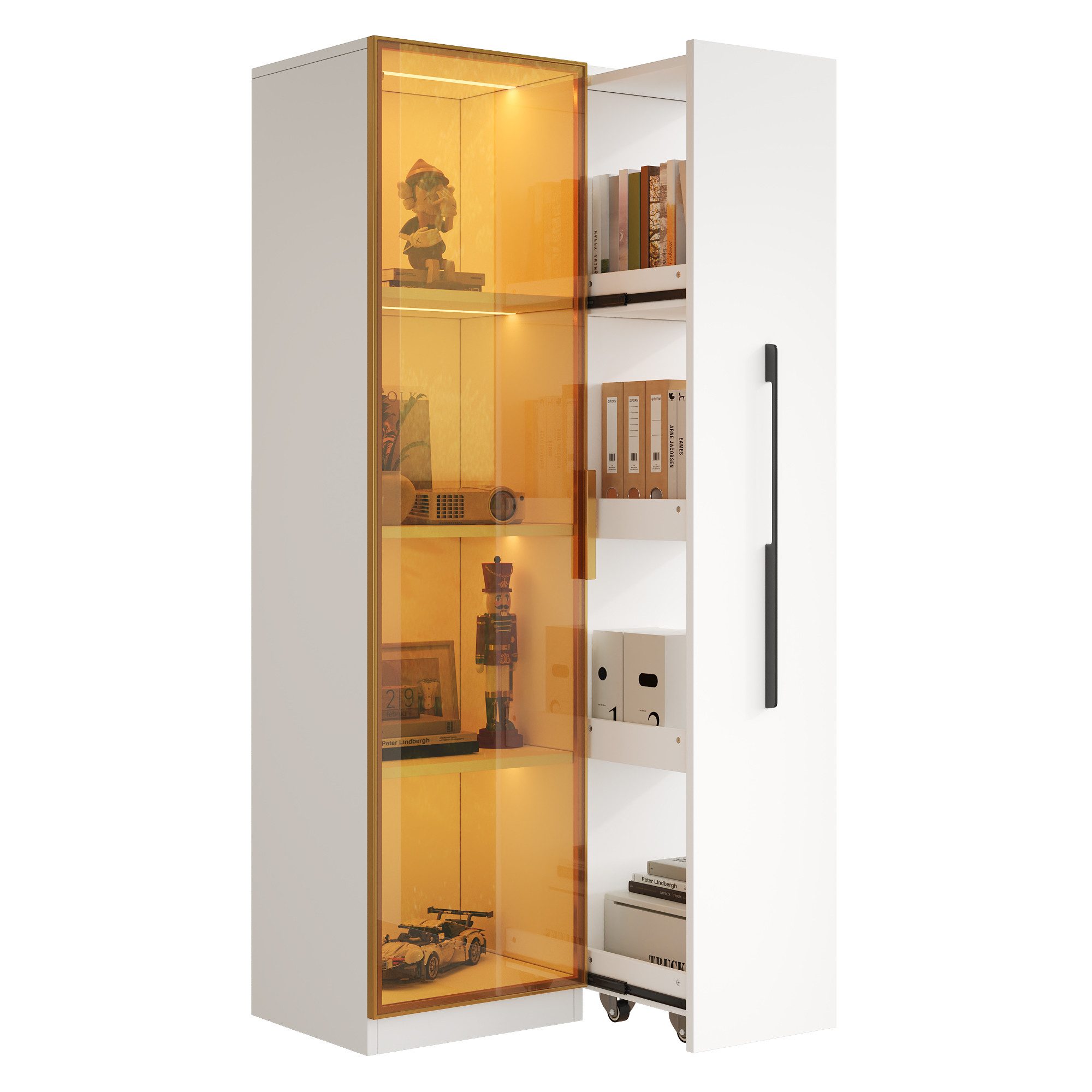 Fine Life Pro Vitrinenaufsatz Eleganter Vitrinenschrank mit LED & Seitenauszug – 2‑in‑1