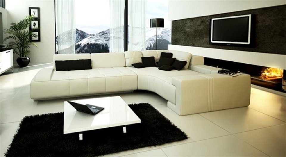 JVmoebel Ecksofa Leder Modern Weiß Rot Wohnlandschaft L-Form Sofa Ledersofa Couch Ecke