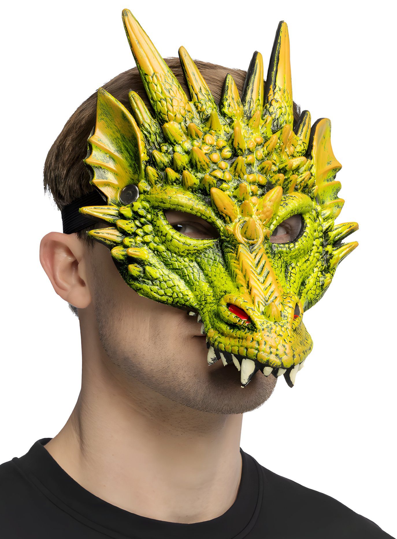 Metamorph Verkleidungsmaske Jadedrache Halbmaske, Grüne Drachenmaske für Erwachsene