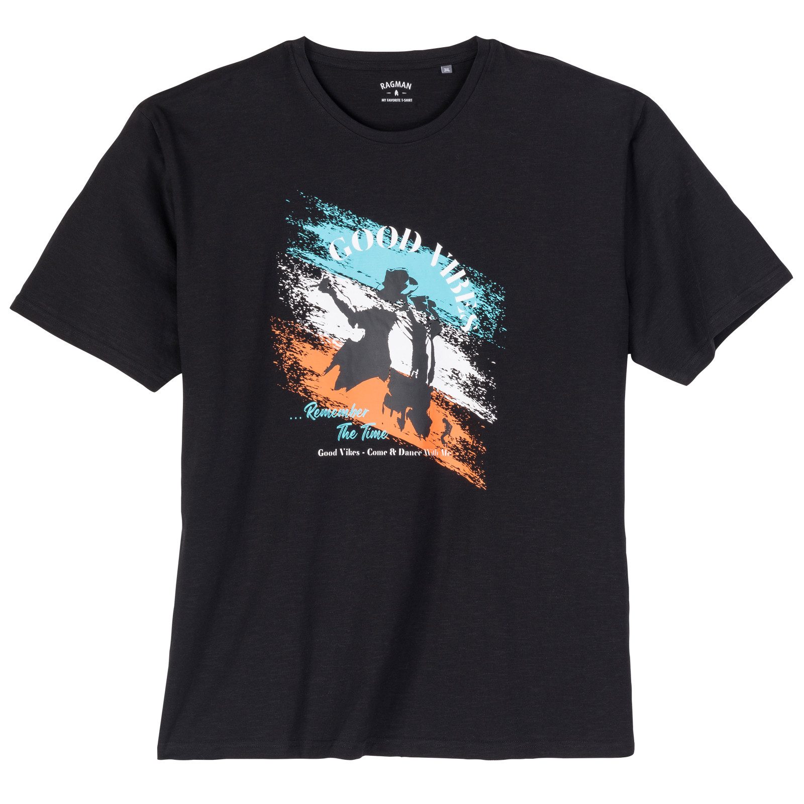 RAGMAN Rundhalsshirt Ragman XXL T-Shirt schwarz Good Vibes Frontprint