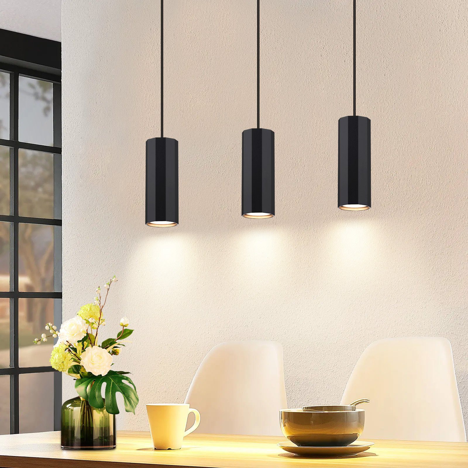 ZMH Pendelleuchte Modern Esstisch Schwarz 3 Flammig - Hängelampe GU10 Wohnzimmer, ohne Leuchtmittel, Industrial Esszimmerlampe, für Innen Küche, Metall