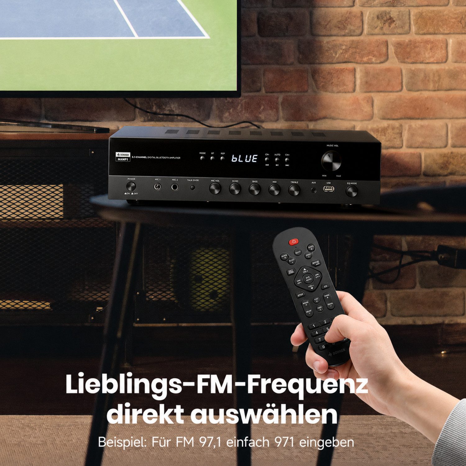 Donner Audioverstärker 2/4/6 Kanal Audio-Leistungsverstärker Stereoempfänger Verstärker (Anzahl Kanäle: 4, 440,00 W, 4 Kanäle, 2 Mikrofoneingänge, Bass, Höhen) – Bild 4 von 5
