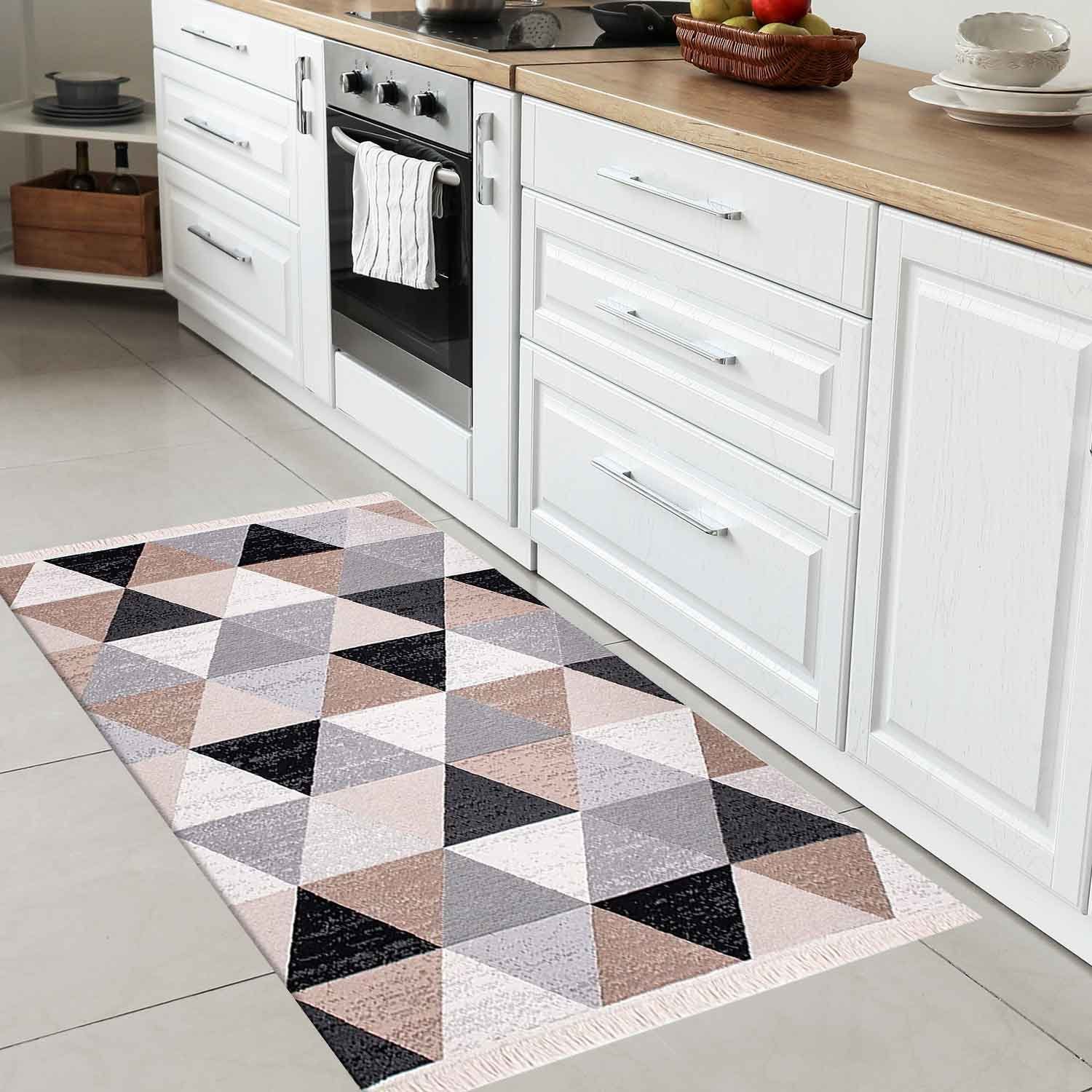 Vimoda Teppich Teppich Waschbar Wendeteppiche beidsetig Modern in Beige, Rechteckig, Läufer Teppich waschbar in Beige Schwarz