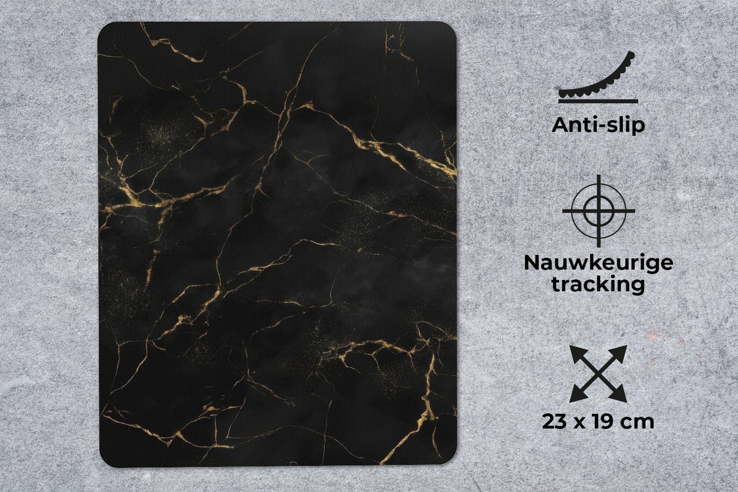 MuchoWow Mauspad Schwarzer Marmor - Goldene Adern - Klassisch (1-St), Gaming, Mousepad Klein, Büro Zubehör, Mausunterlage, 19x23 cm – Bild 3 von 5