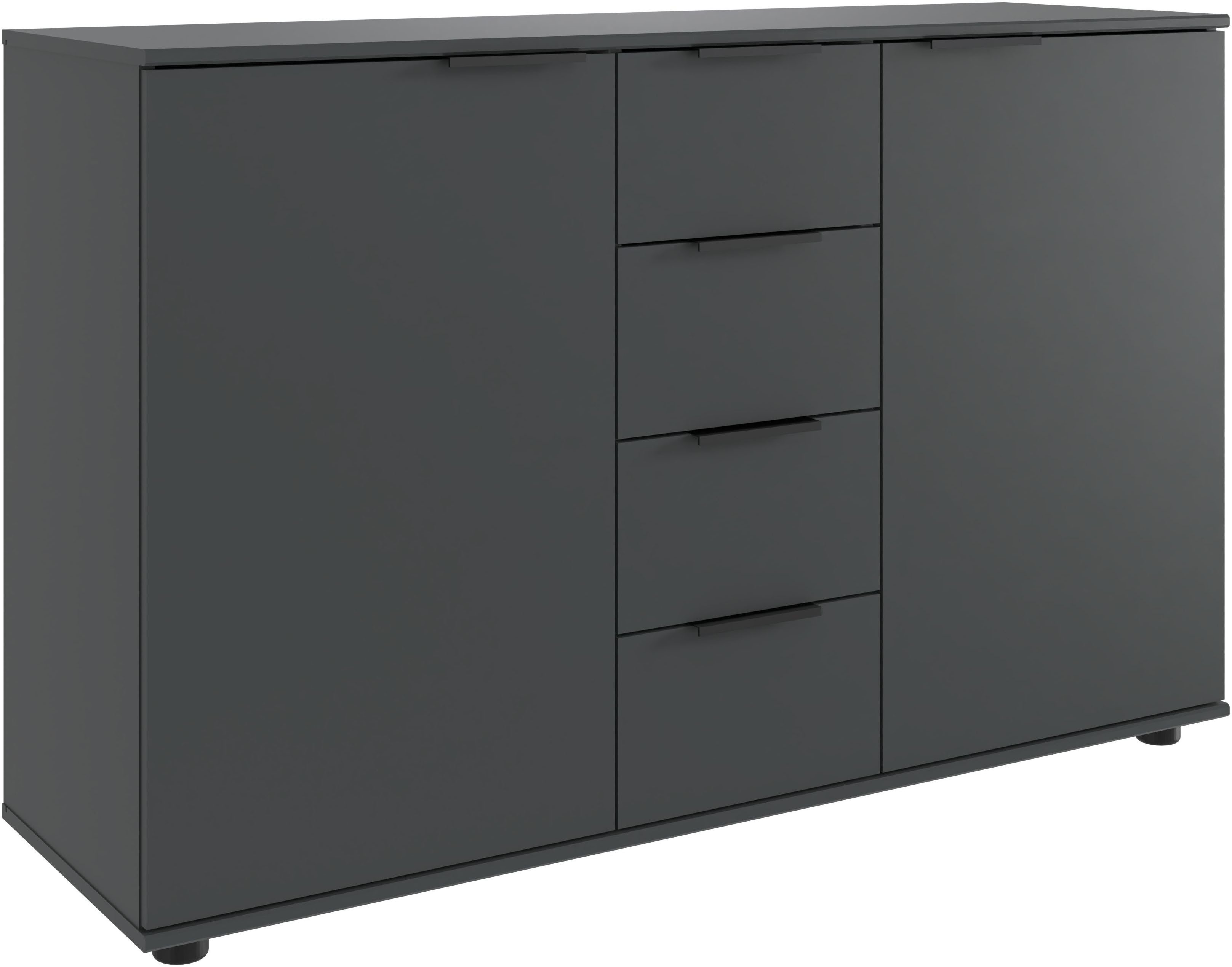Wimex Kombikommode Tilburg, Sideboard 130x41x83cm, Made in Germany, schwarze Metallgriffen, Stauraum hinter 2 Türenund in 4 Schubladen