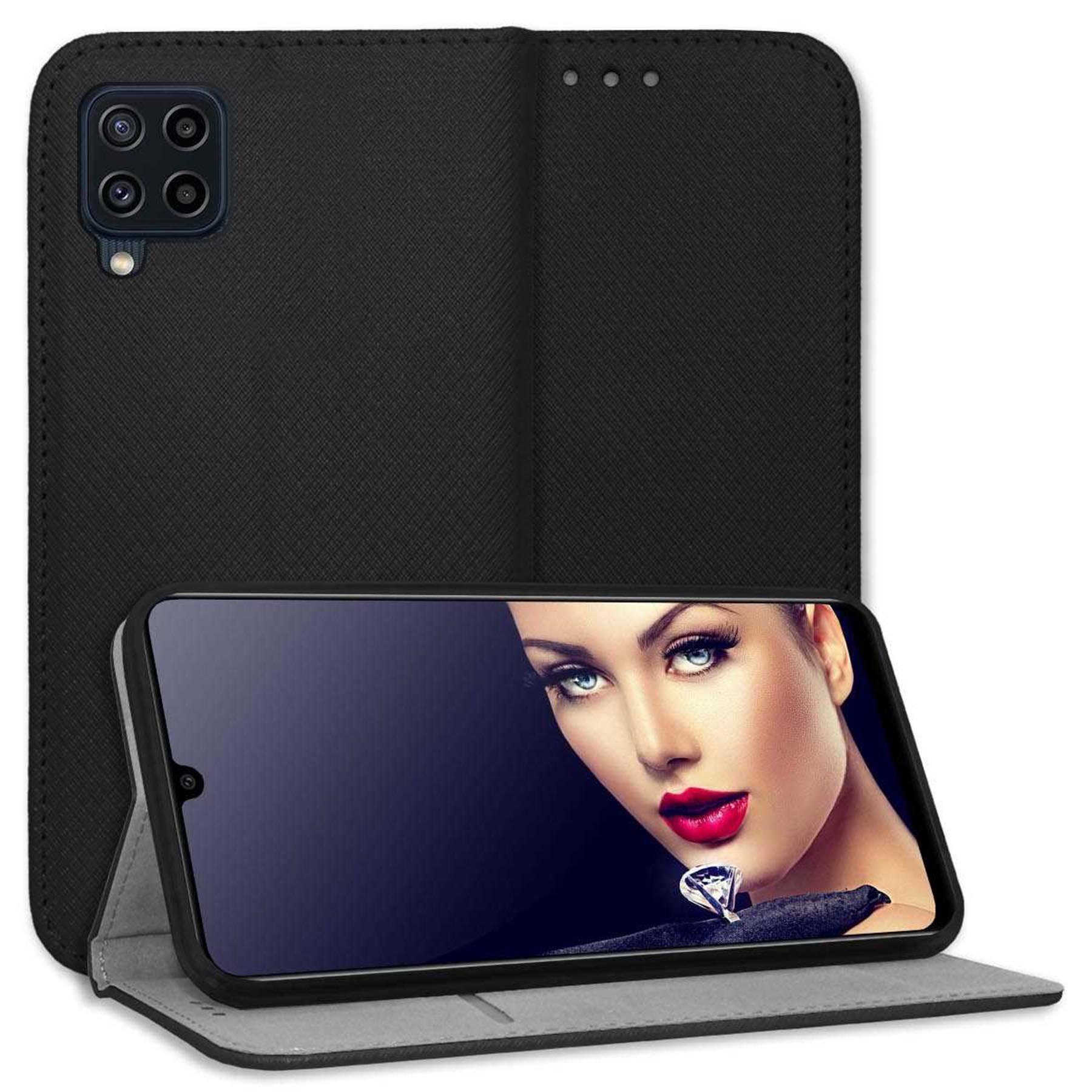 mtb more energy Smartphone-Hülle Smart Magnet für Samsung Galaxy M22 4G / M32 4G, Schwarz, Bookstyle Klapphülle Cover Wallet Case aus Kunstleder