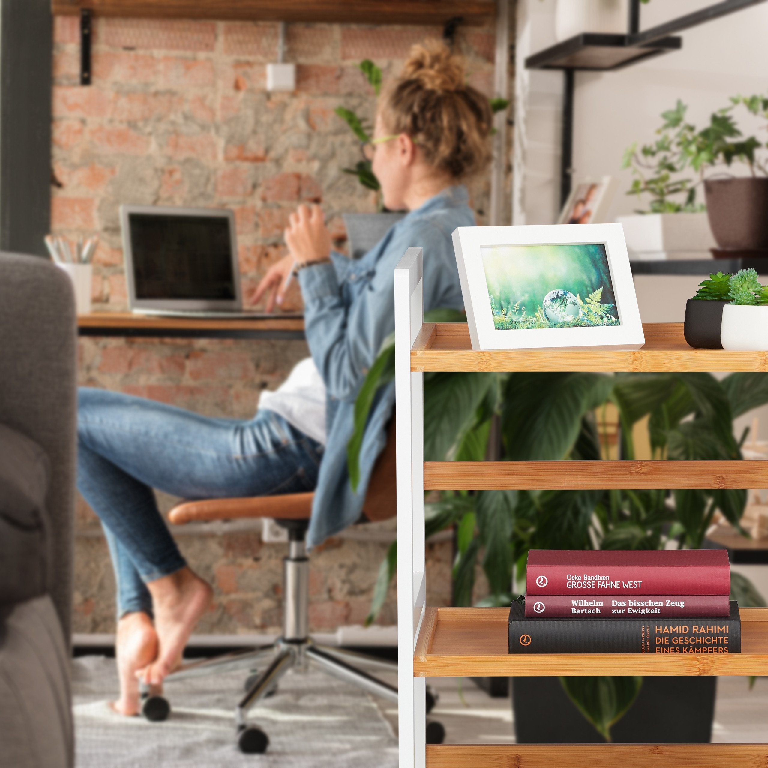 relaxdays Badregal Bambus weiß und natur, 3