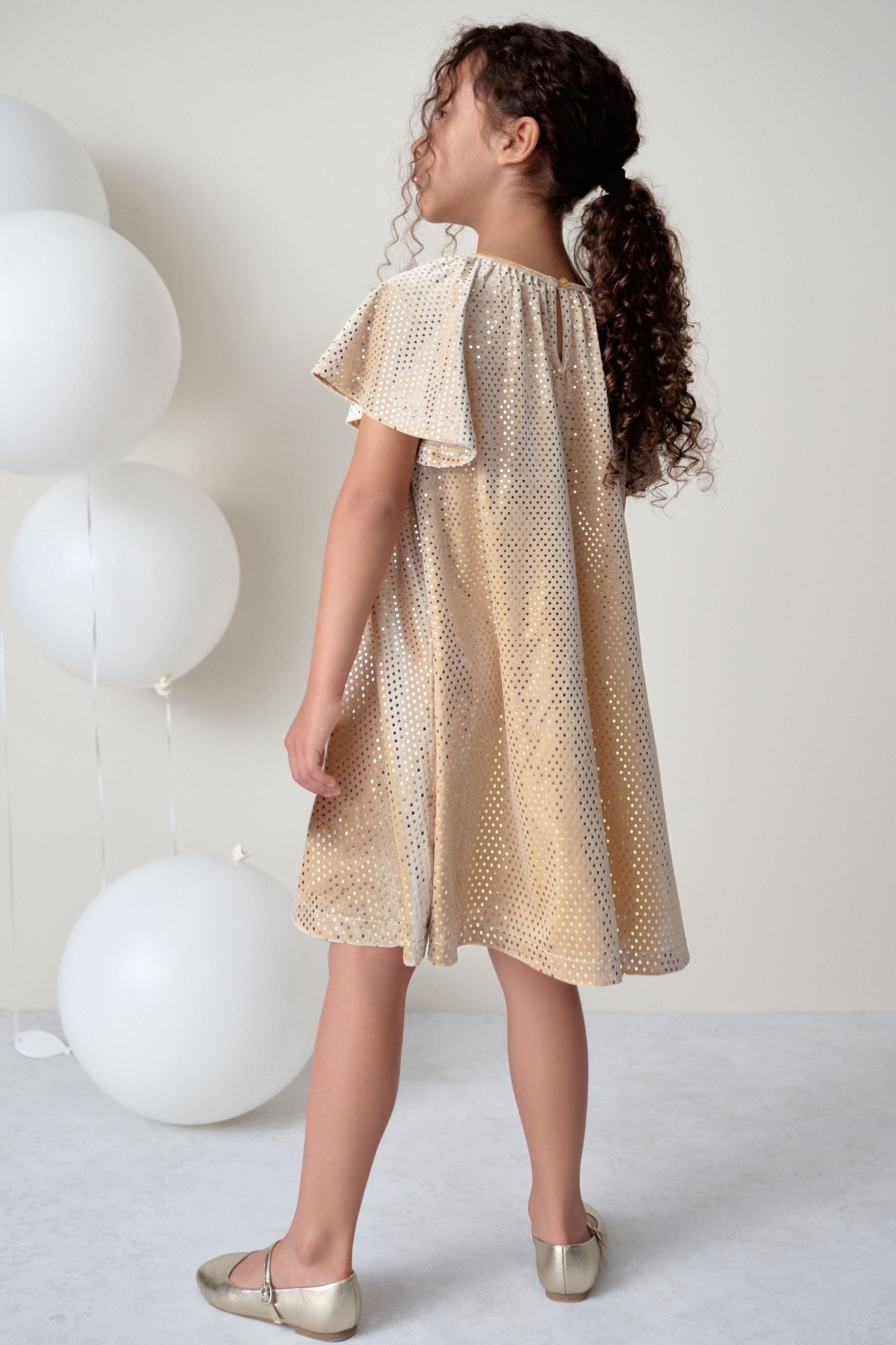 Next Lederkleid Velours-Kleid mit Folienpunkte (1-tlg)