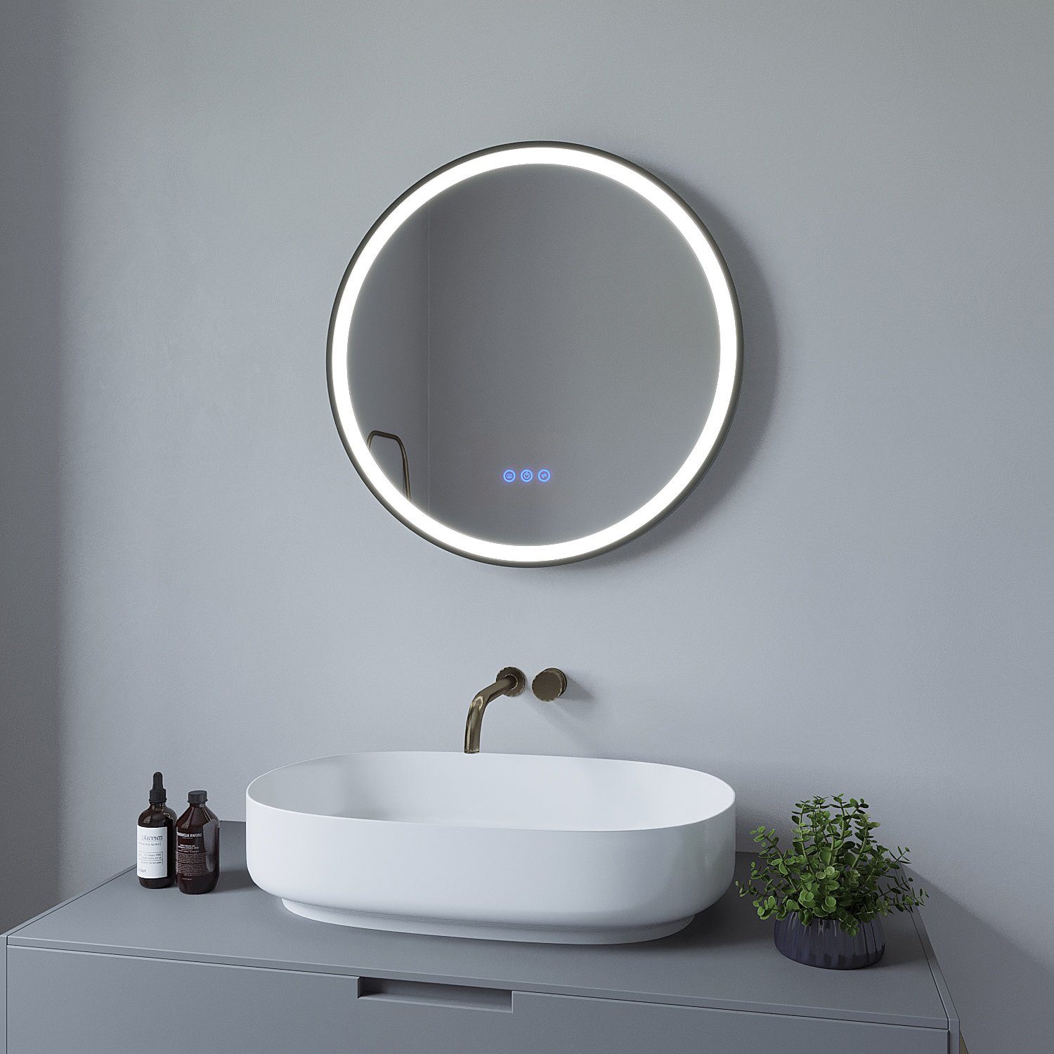 AQUABATOS Wandspiegel Badspiegel Badezimmerspiegel Led Spiegel Bad rund mit Beleuchtung, schwarz,Touch,Kaltweiß,Neutralweiß,Warmweiß,Anti-Beschlag