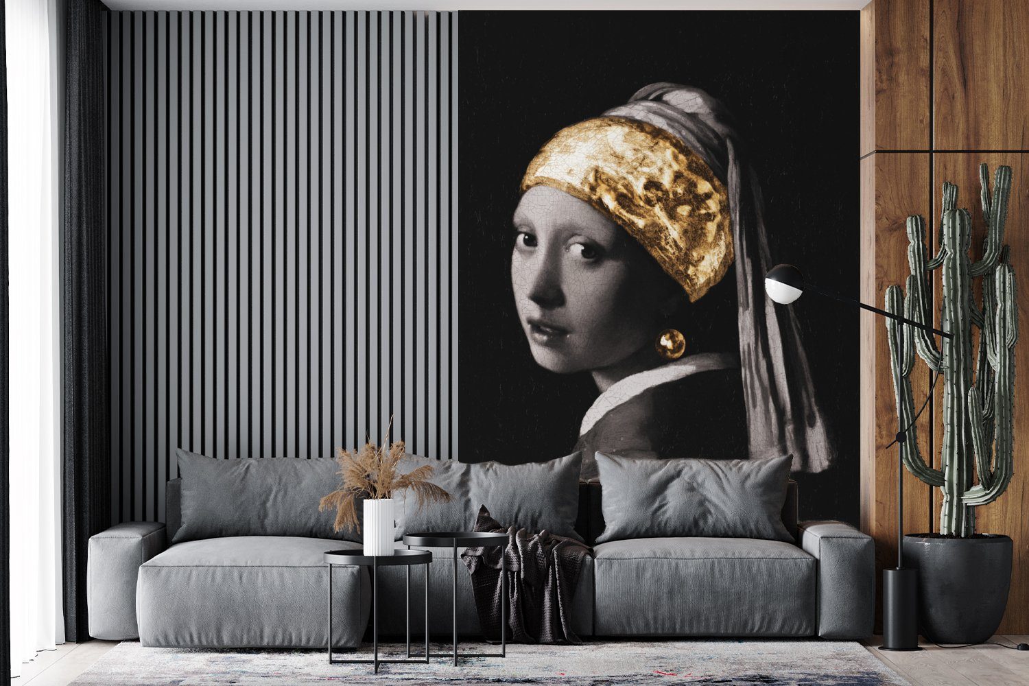 MuchoWow Fototapete Mädchen mit einem Vinyl (3 Gold, - Johannes Wandtapete Matt, bedruckt, Wohnzimmer, - Vermeer Montagefertig für St), Tapete Perlenohrring