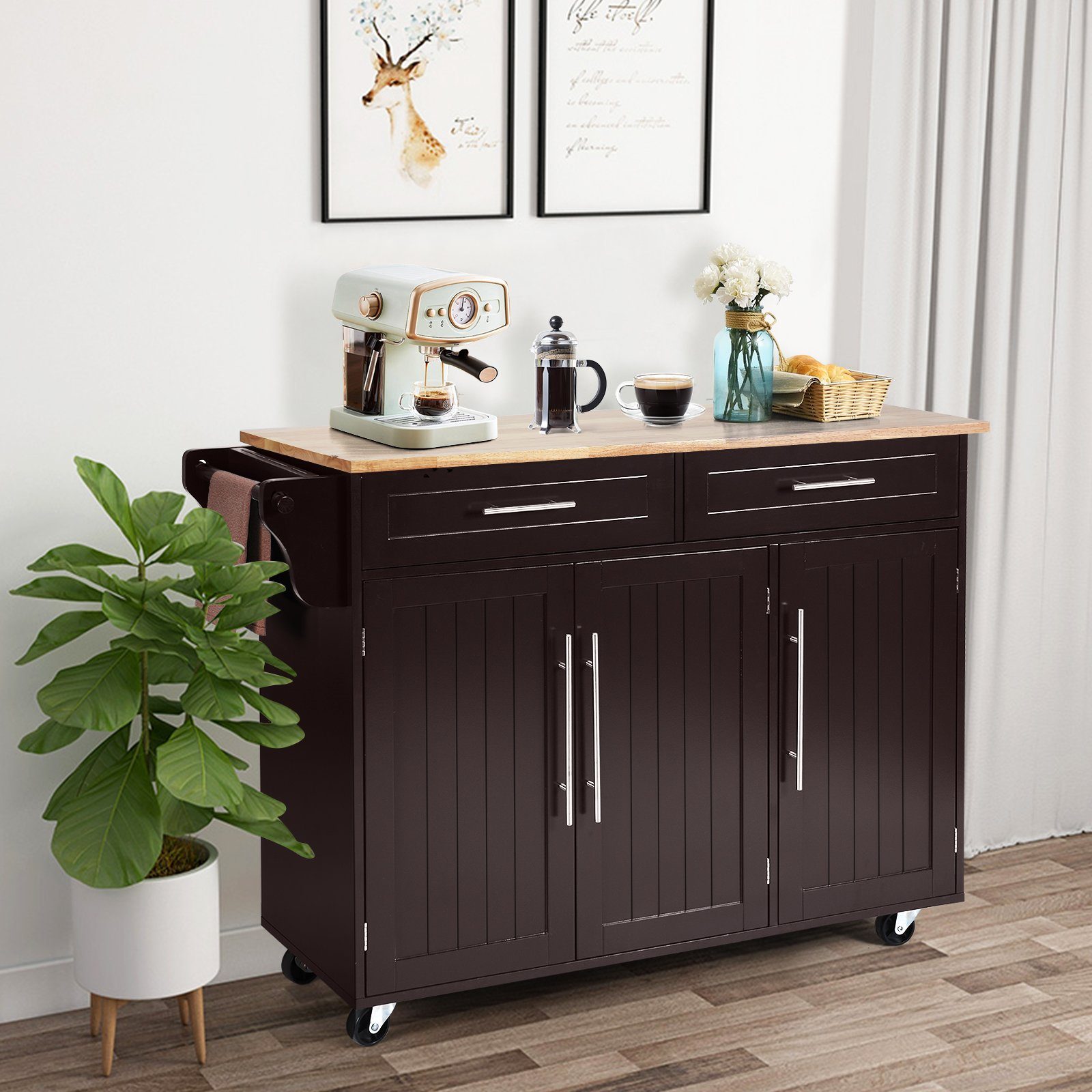 COSTWAY Küchenwagen, mit Arbeitsplatte, Schubladen & verstellbaren Regalen günstig online kaufen