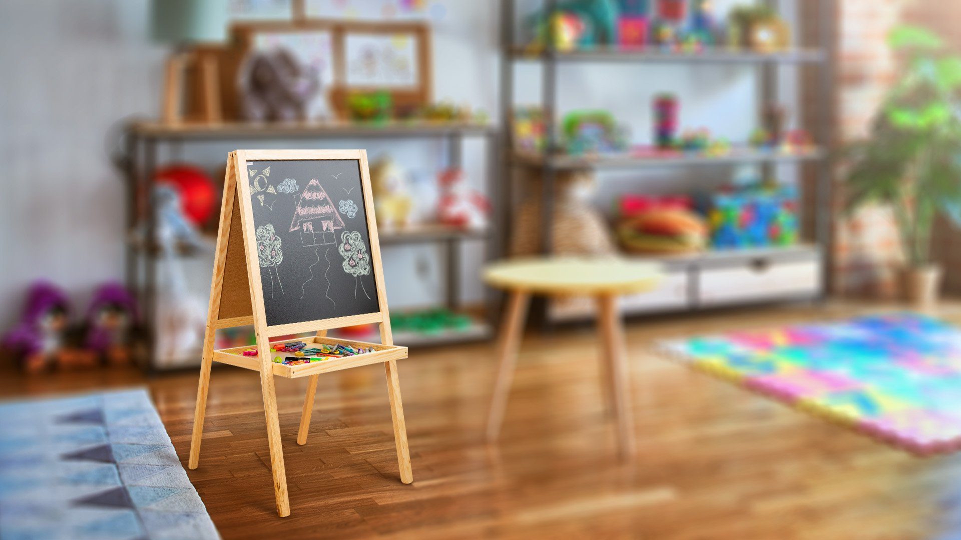 ALLboards Standtafel Kindertafel Staffelei Doppelseitige Whiteboard Kreide 120cm