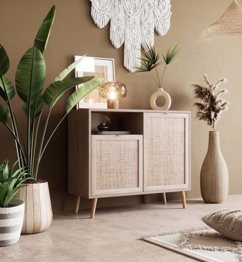 Newroom Sideboard Mila, Kommode Sonoma Eiche Rattan Modern Boho Skandinavisch Highboard