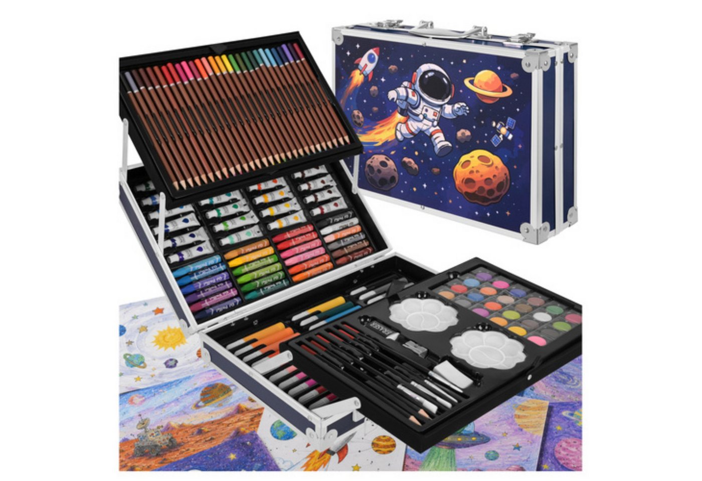 MAALEO Malstift Astronaut Malset im Koffer 145-teilig Kreativset Kinder Zeichnen Malen, (Künstler-Malset für Kinder, 145-tlg., 145-teiliges Malset im Koffer mit Farben, Stiften und Zubehör), 145-teiliges Astronauten-Malset im Koffer mit umfangreichem Zube
