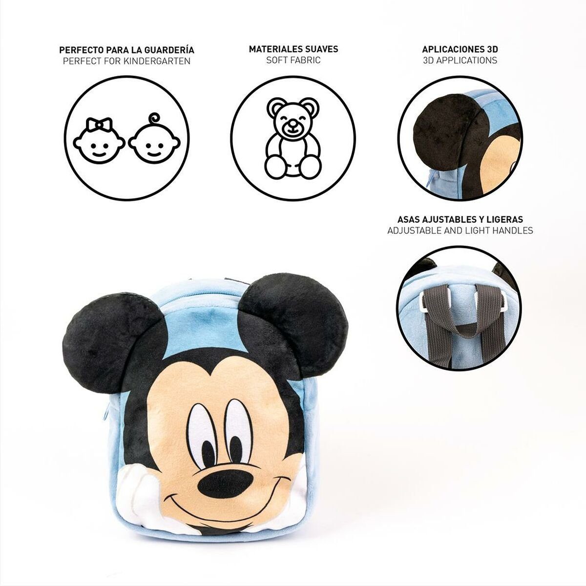 Mickey Mouse 22 cm Mouse x 8 x Kinder-Rucksack Mickey Disney Rucksack Hellblau 18