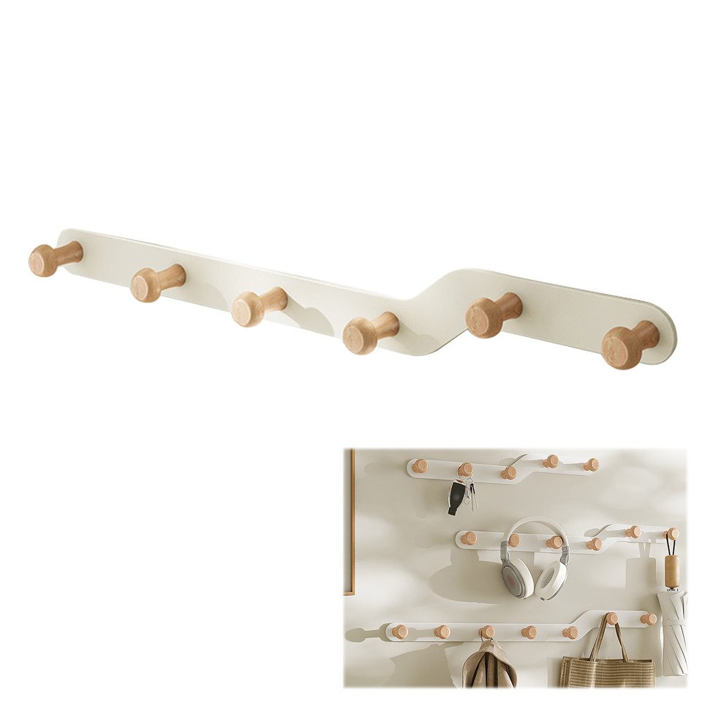 NUODWELL Шкафыleiste Weiß Крючки гардеробные wand, Шкафыleiste Eisen mit Buche Holzhaken (6 St)