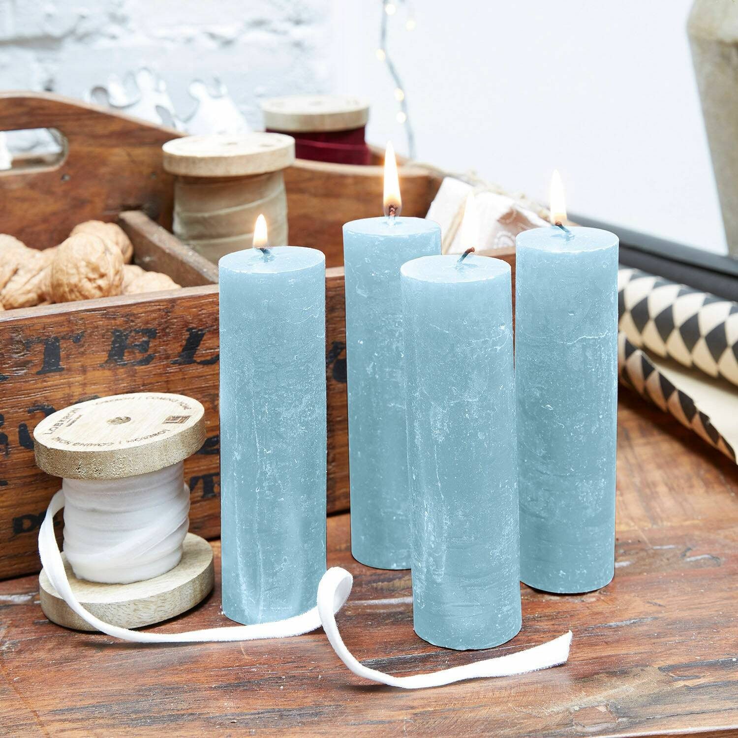 Mirabeau Stumpenkerze Kerze 4er Set Muriel blau (4er Set, 4er Set), none