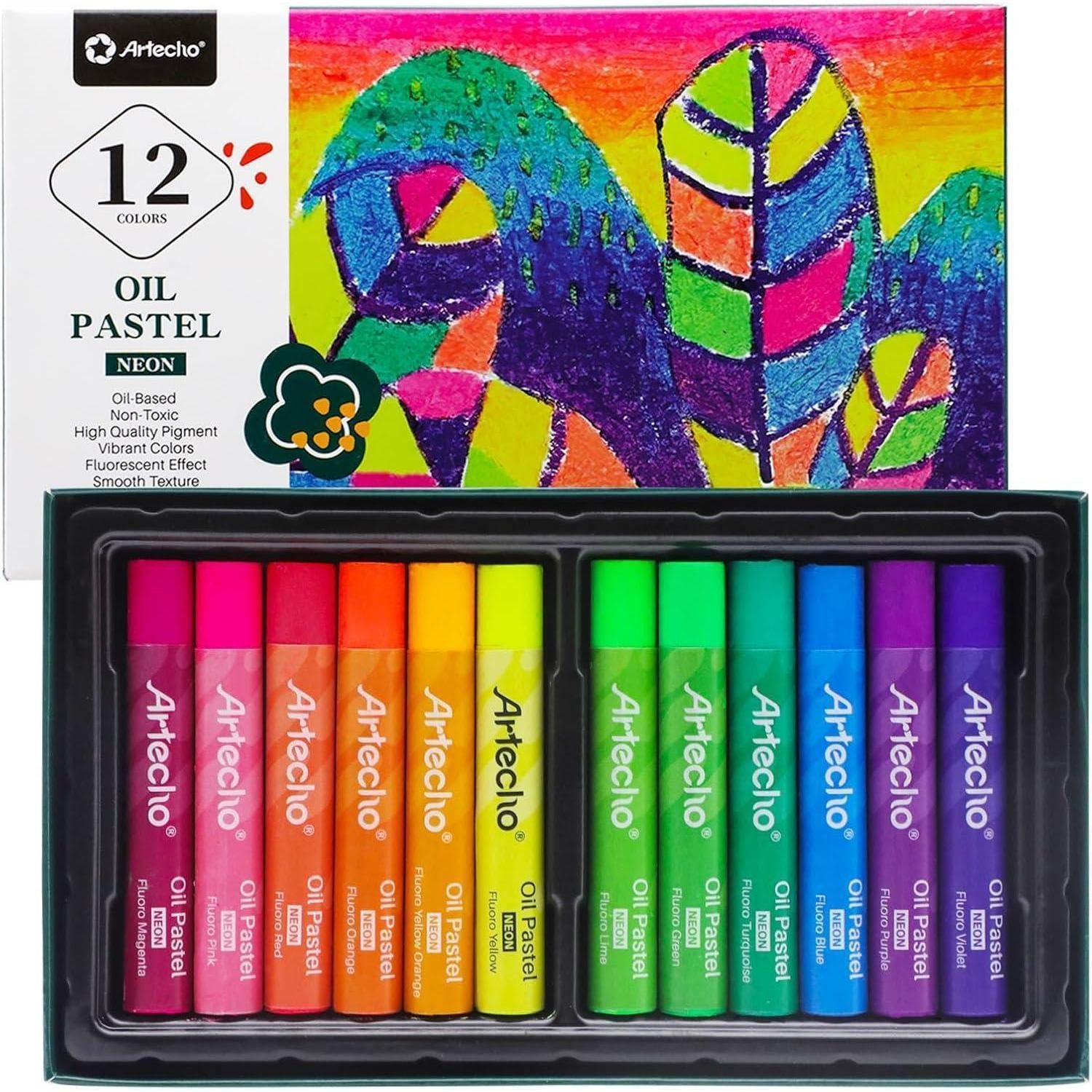 LuxusKollektion Wachsmalstift Ölpastellkreide Fluoreszierend Set Lichtecht Künstler 12 Leuchtfarbe