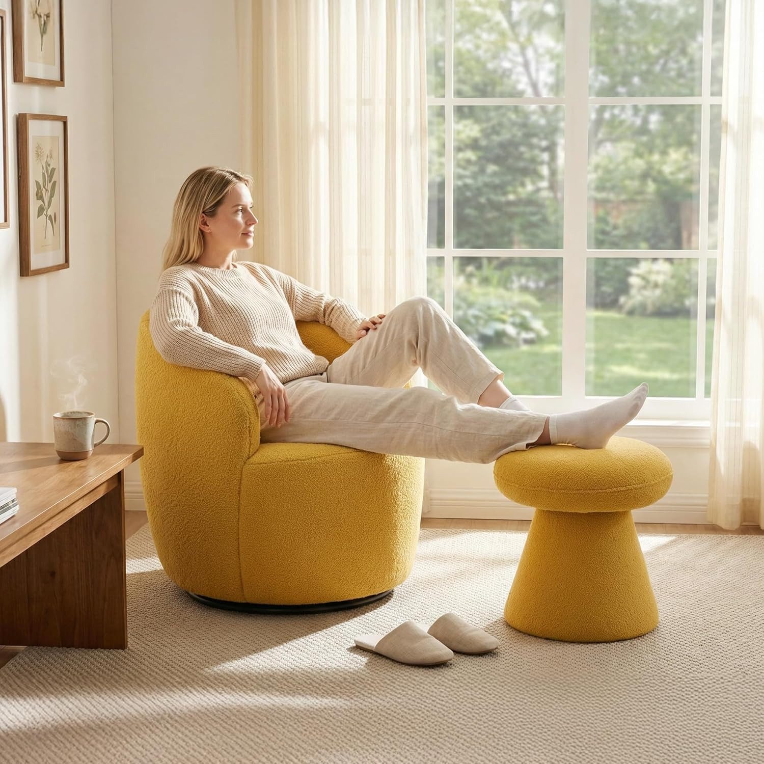 DEKKETO Hocker 360° Drehbarer Teddy-Pilz-Hocker als Schminktischhocker & Fußhocker (1 St), Bequemer Polsterhocker für Schlafzimmer, Ankleidezimmer & Wohnzimmer