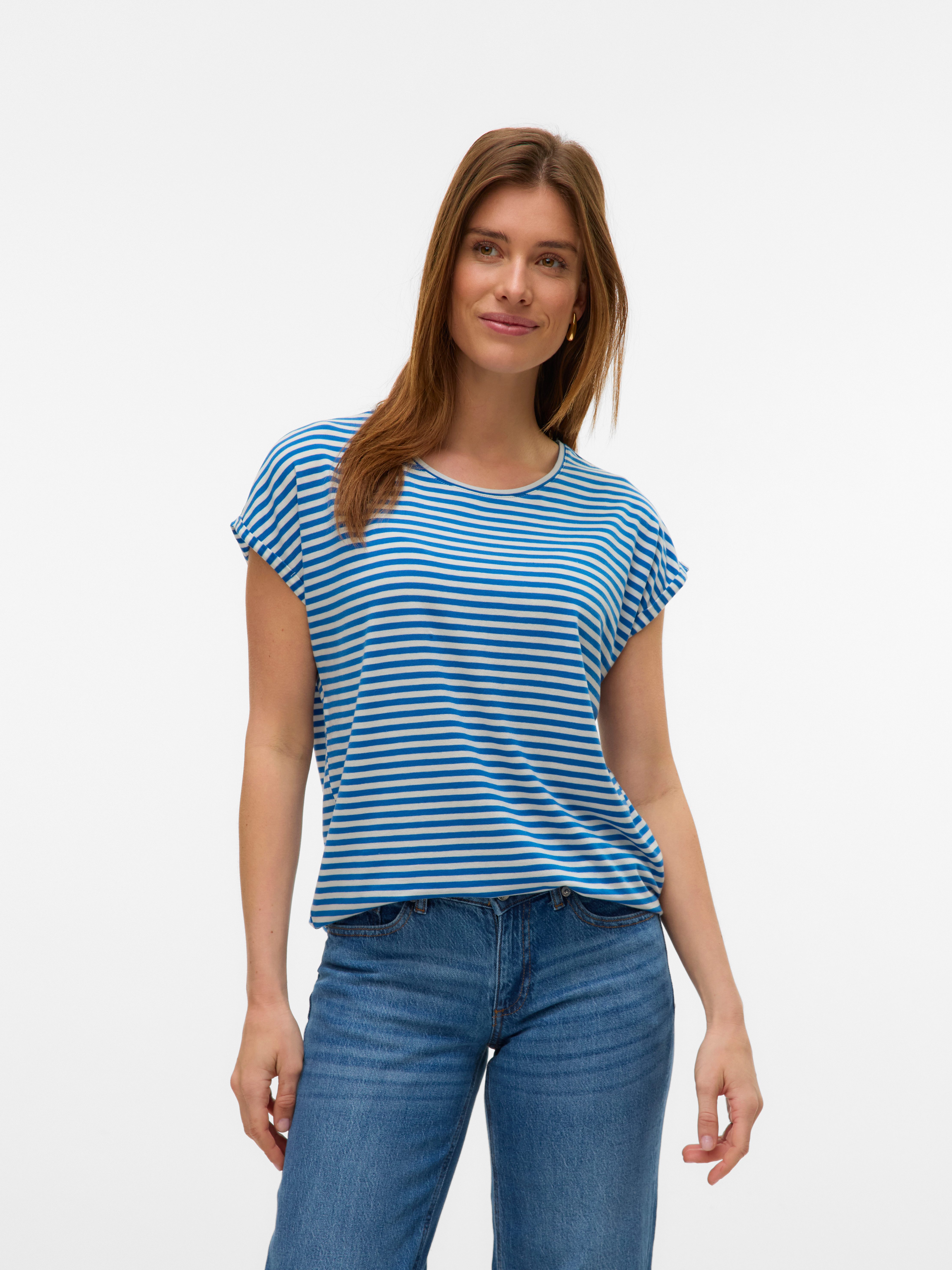 Vero Moda Rundhalsshirt VMAVA PLAIN SS TOP STRIPE GA JRS NOOS Materialmix, günstig online kaufen