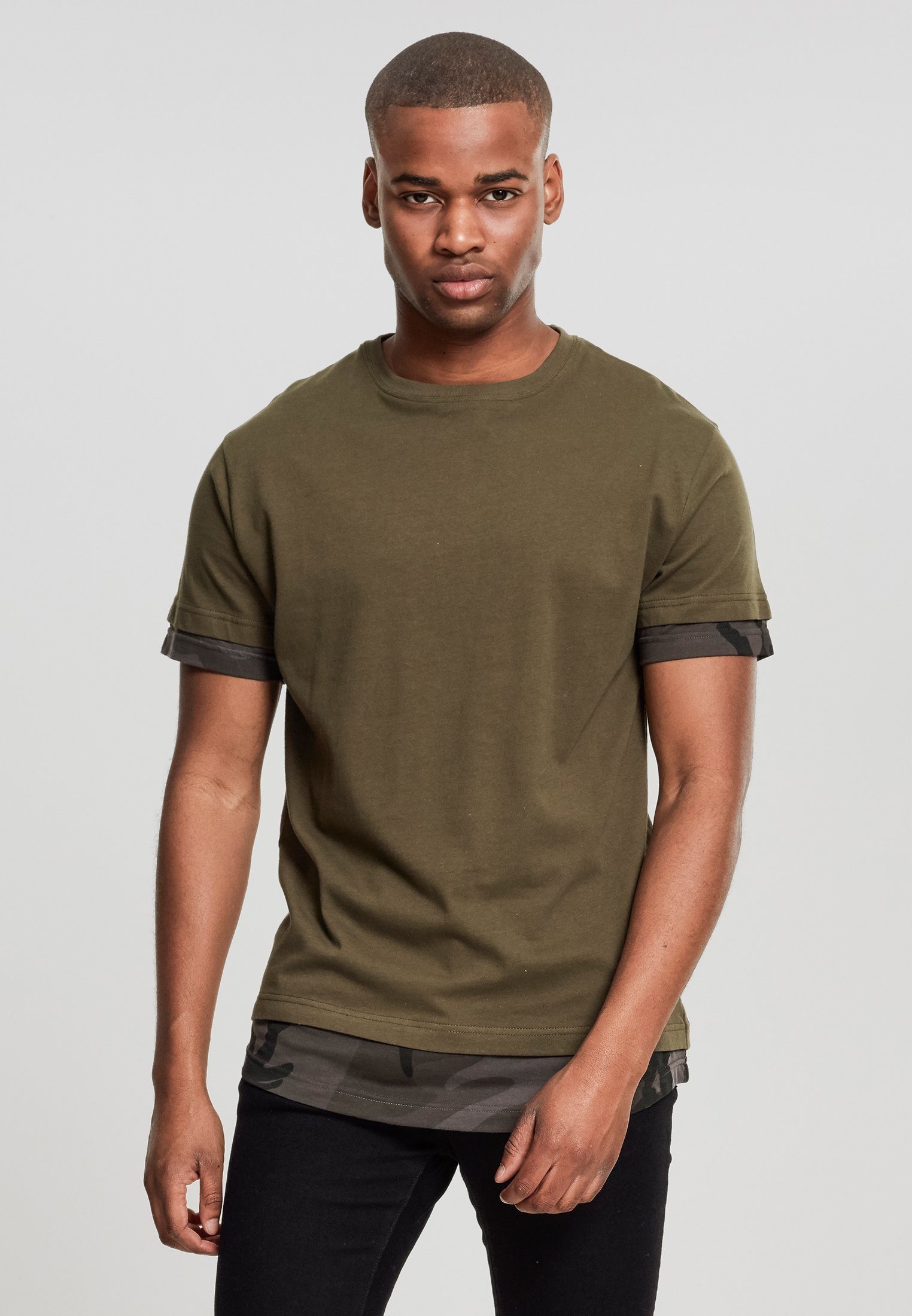 URBAN CLASSICS T-Shirt Long Camo (1-tlg) camo olive/dark Shaped Camo Inset Tee Herren Inset TB1863 Long