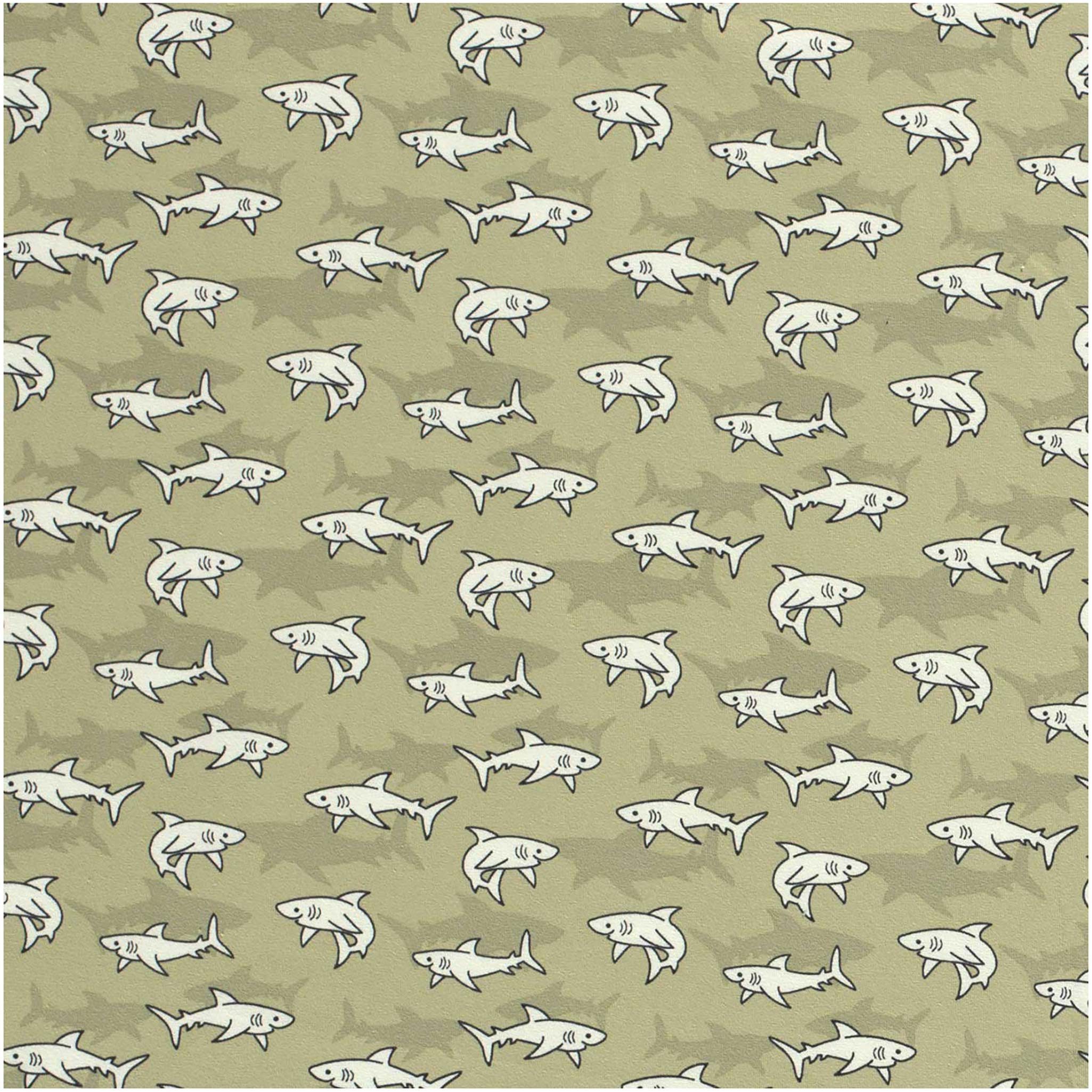 maDDma Stoff Jersey Kinderstoff kleiner Hai ab 0,5x1,5m Baumwollstoff Kindermotiv, 026 - khaki