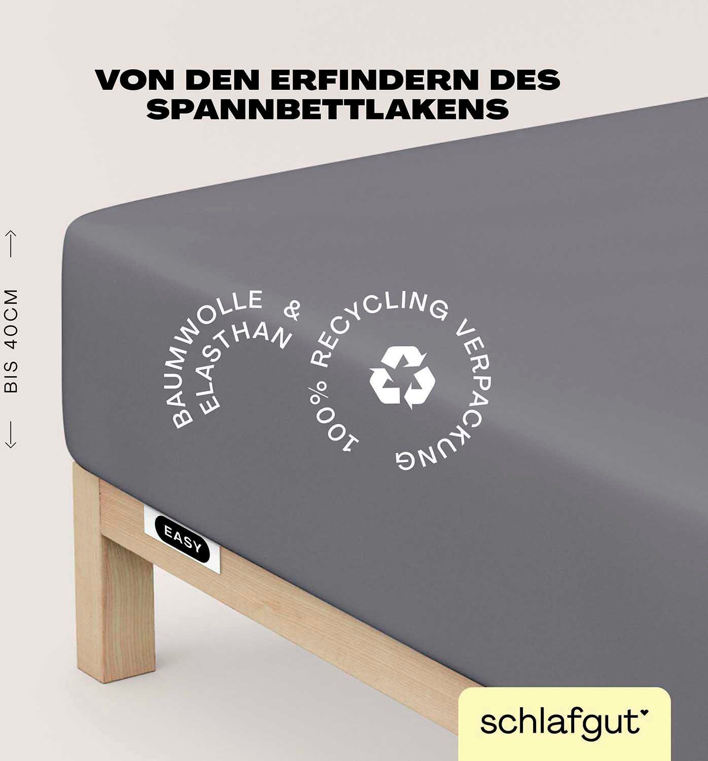 Schlafgut Spannbettlaken EASY Jersey Elasthan Boxspring, Jersey, Gummizug: rundum, (1 Stück), MADE IN GREEN by OEKO-TEX®