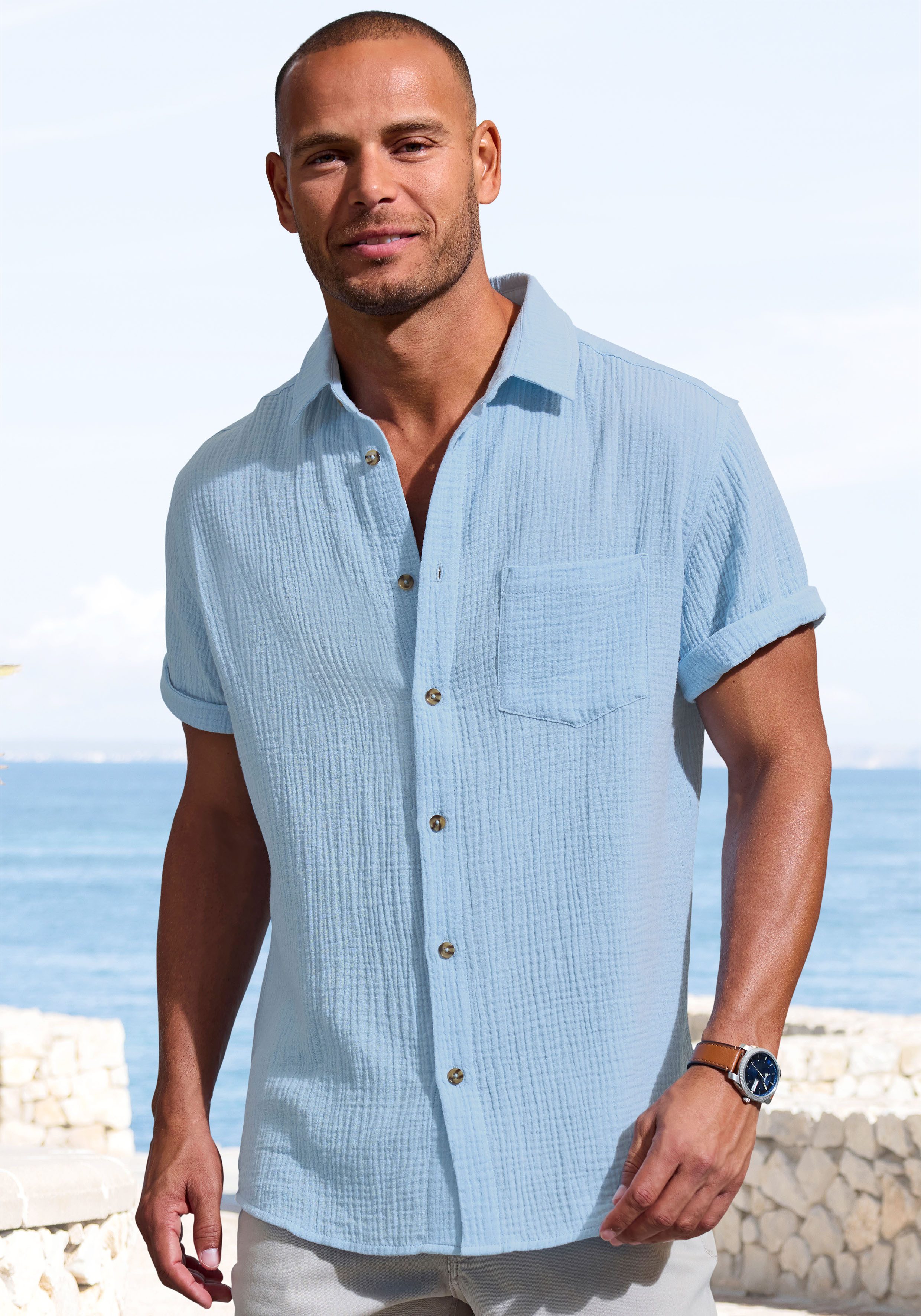 Beachtime Regular fit Kurzarm, Freizeithemd aus Musselin-Ware günstig online kaufen