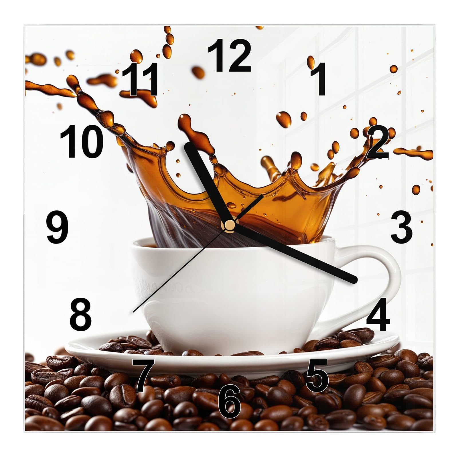 Wanduhr Glasuhr Wanduhr Wandkunst Größe 30 x 30 cm mit Motiv Kaffeespritzer