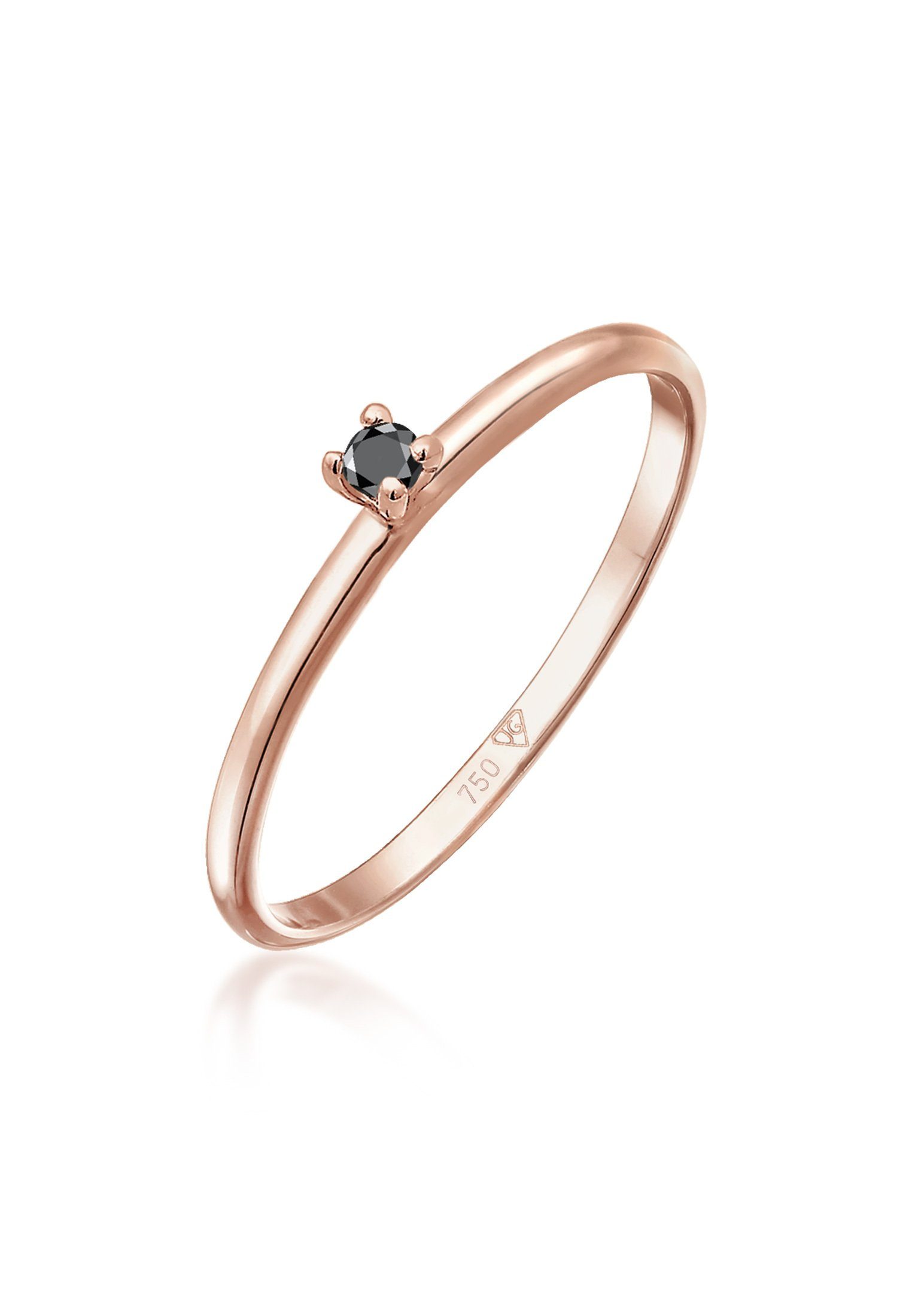 Elli DIAMONDS Diamantring Solitär Schwarzer Diamant (0.015 ct) 750 Roségold, Black Diamond