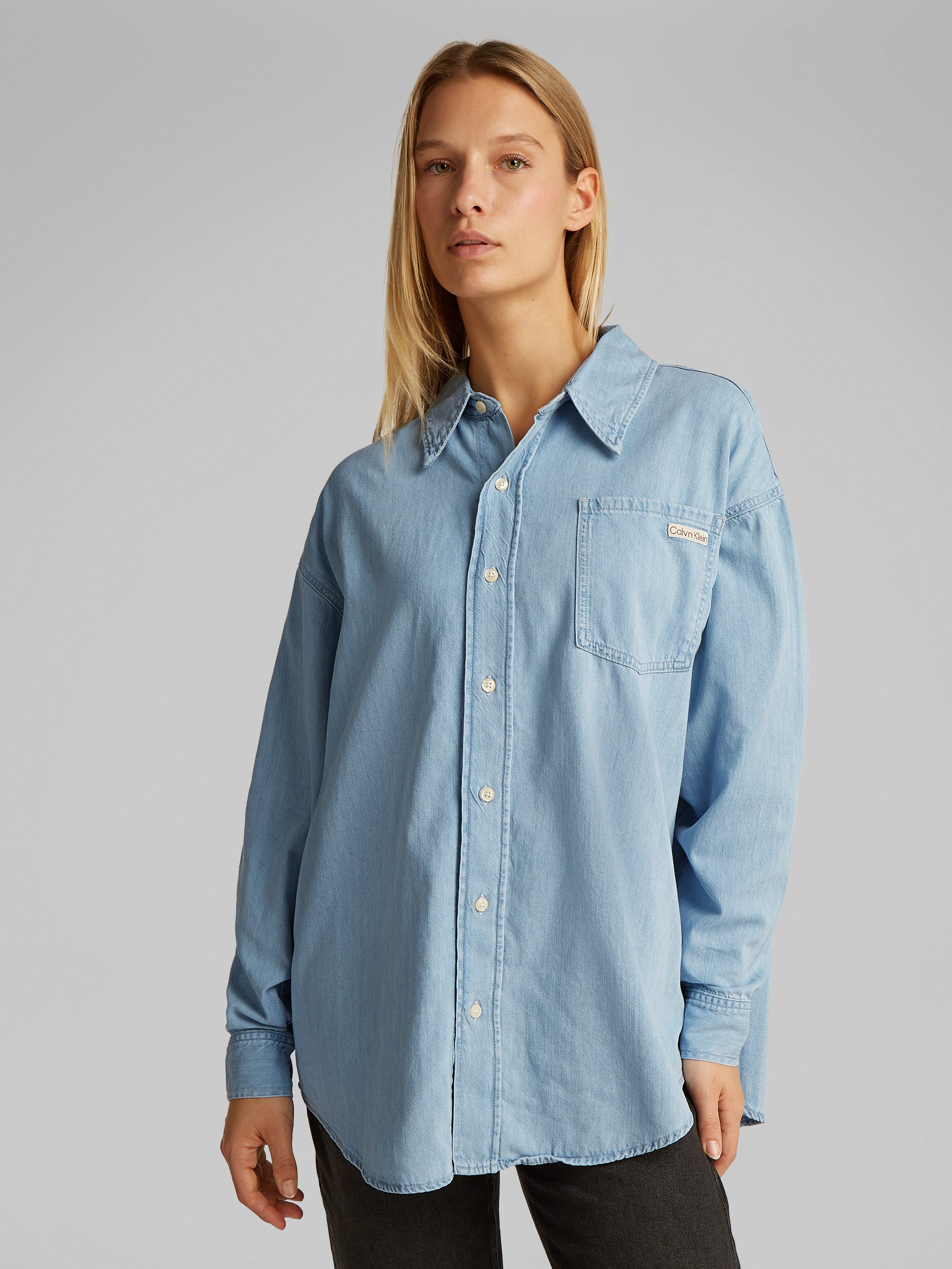 Calvin Klein Jeans Jeansbluse OVERSIZED LS DENIM SHIRT mit Logostickerei günstig online kaufen
