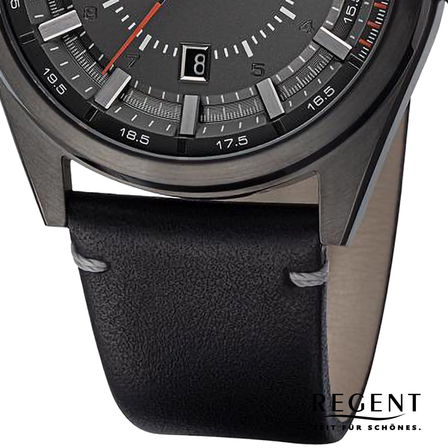 Regent Quarzuhr Regent Herren Armbanduhr Analog, (ca. groß 41mm), Armbanduhr Lederarmband extra Herren rund