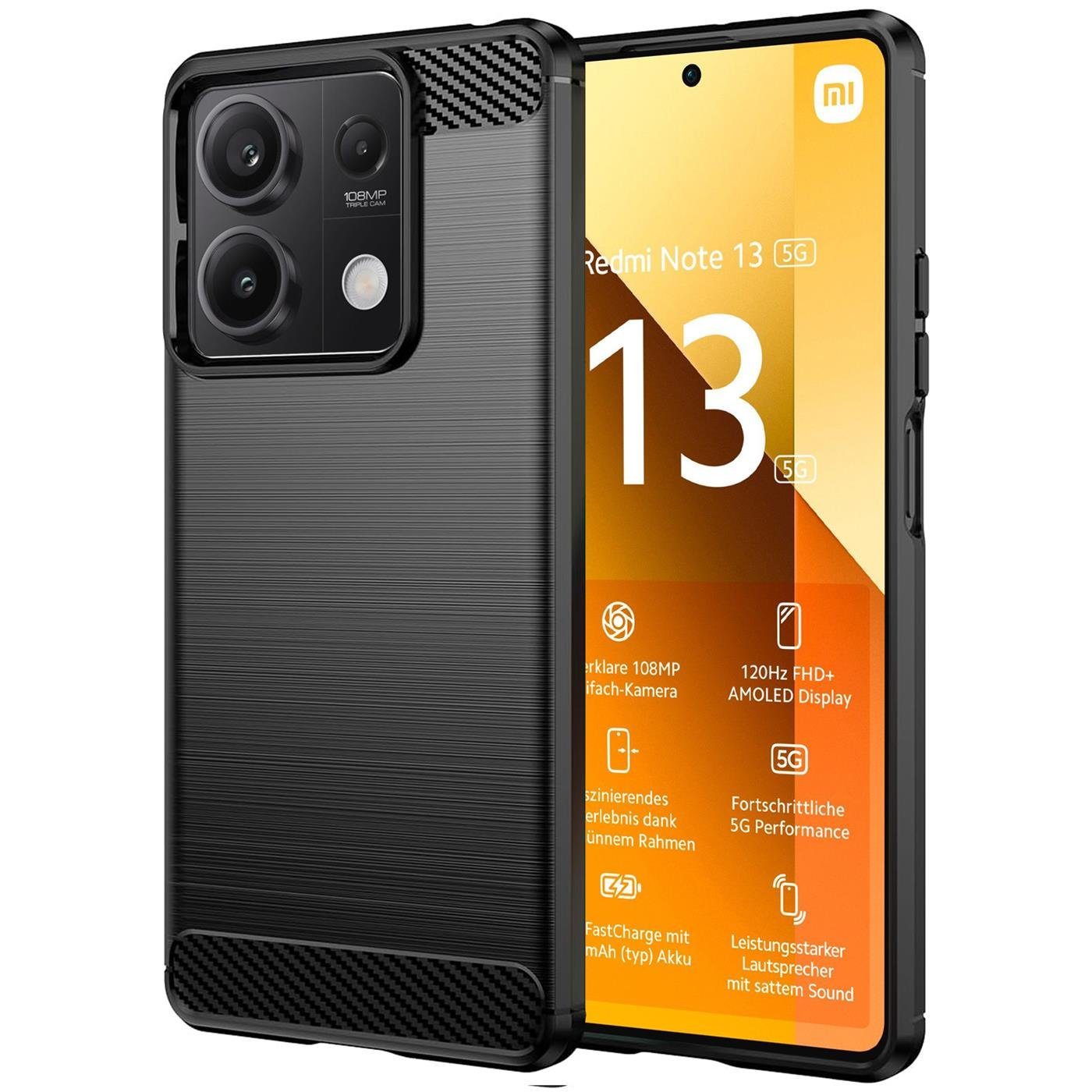 CoolGadget Handyhülle Carbon Handy Hülle für Xiaomi Redmi Note 13 5G 6,67 Zoll, robuste Telefonhülle Case Schutzhülle für Redmi Note 13 5G Hülle