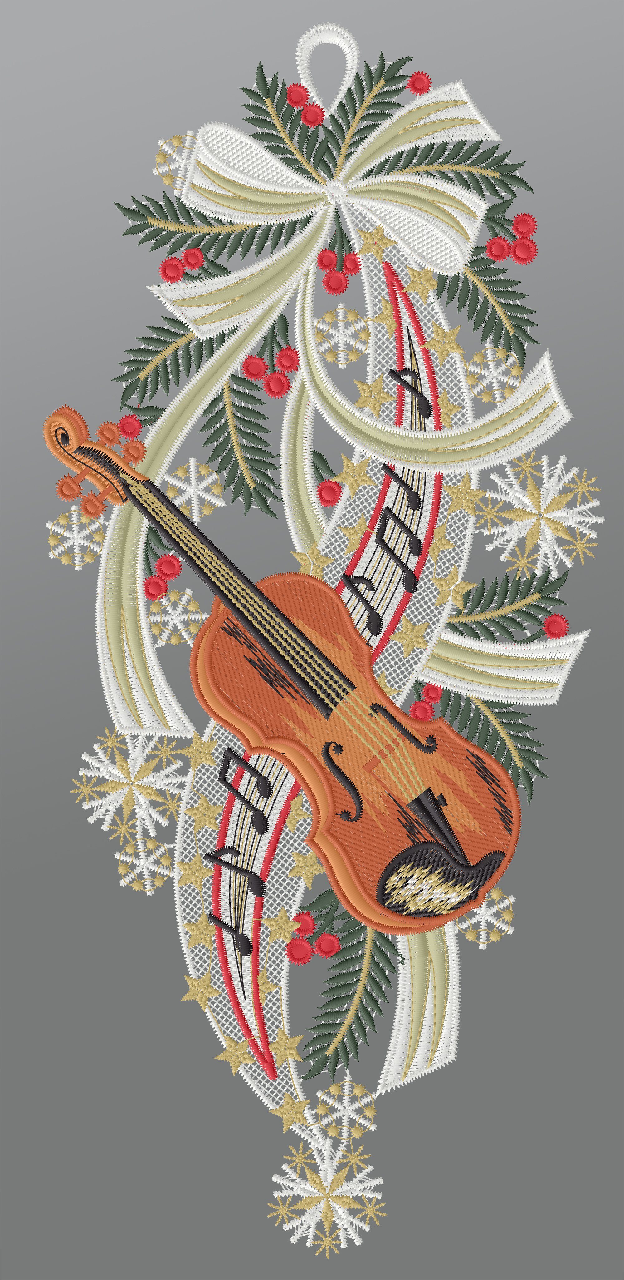 Plauener Spitze® Fensterbild Weihnachtsmelodie, HxB 39x18cm