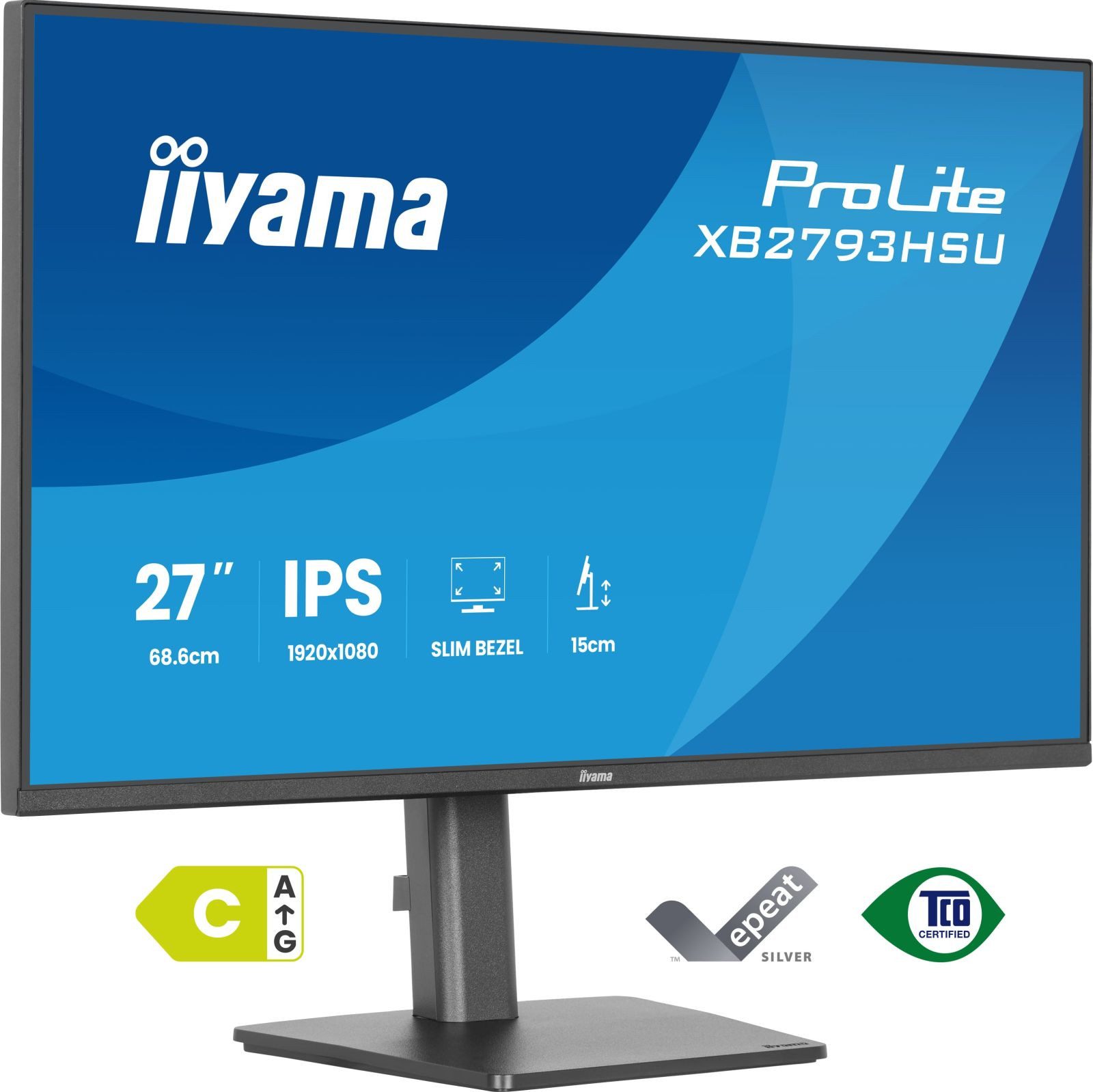 Iiyama XB2793HSU-B1 TFT-Monitor (1920 x 1080 px, Full HD, 1 ms Reaktionszeit, 120 Hz, IPS, Adaptive-Sync, Lautsprecher, HDCP, Pivot, Höhenverstellbar)