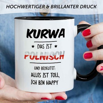 GRAVURZEILE Tasse mit Spruch - Alles toll Kurwa - Langlebiger Druck - Lustiges Geschenk, aus Keramik - Spülmaschinenfest, Farbe: Schwarz & Weiß