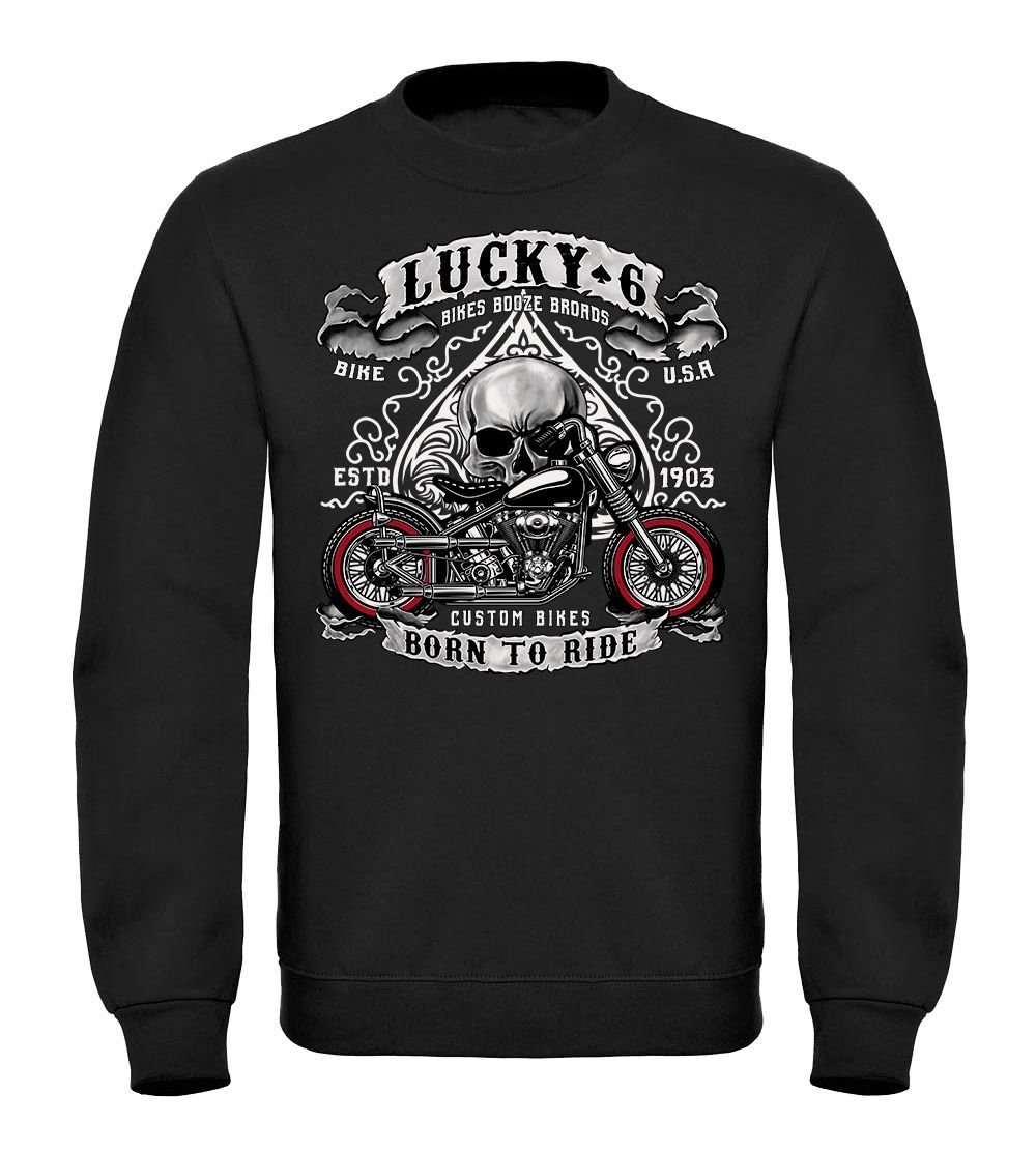 Damen Pullover MoonWorks Sweatshirt Sweatshirt Herren Biker Lucky 6 Totenkopf Pik Motorrad Live to Ride Moonworks®