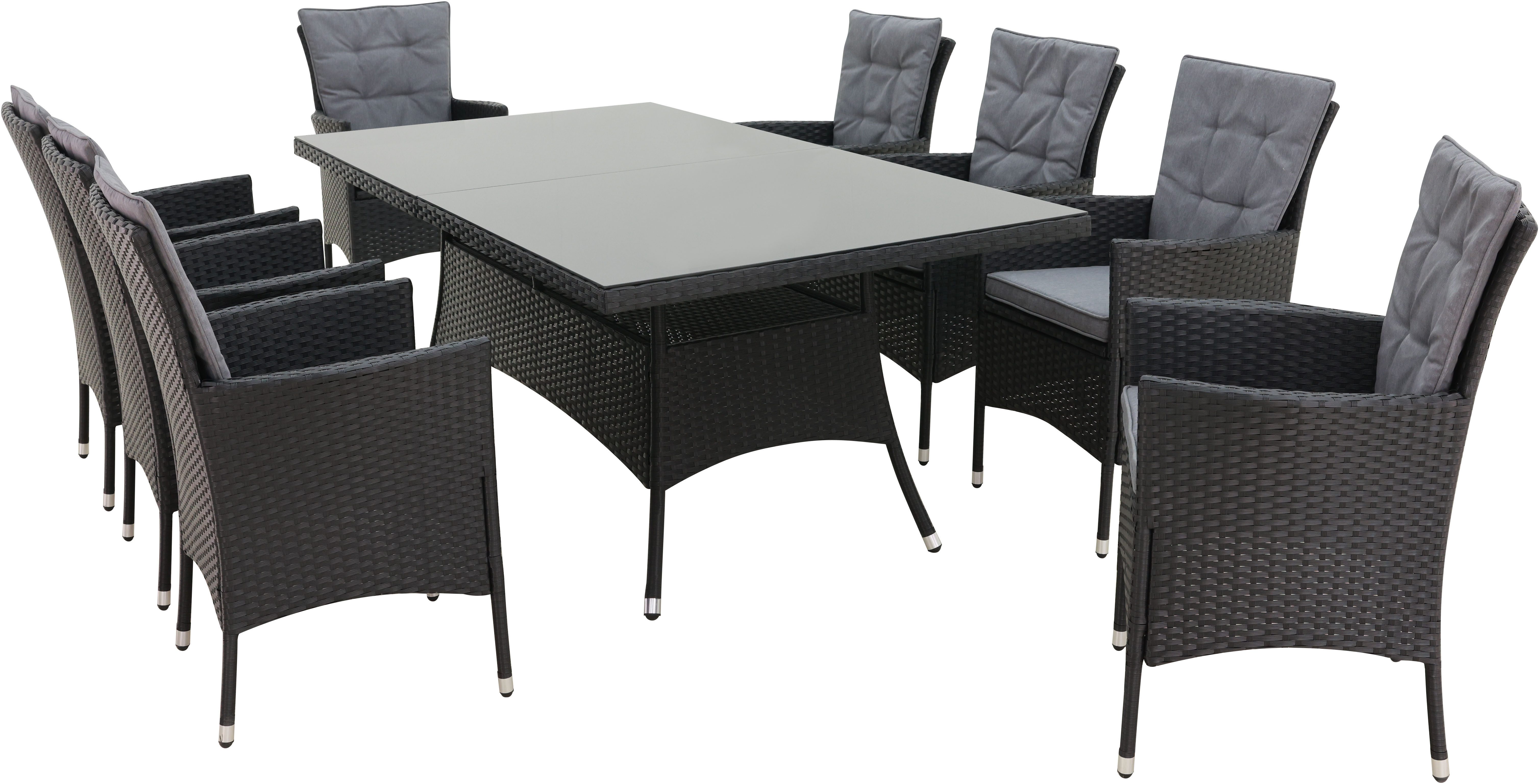 KONIFERA Garten-Essgruppe Mailand, (Set, 25-tlg., 8x Sessel, 8x Sitzauflage, 8x Rückenauflage, 1x Tisch), 8 Sessel, 8 Sitz,- und 8 Rückenkissen, 1 Tisch, Gratis Schutzhülle. Reduzierter Preis € 699,99. Unverbindliche Preisempfehlung € 1.699,00