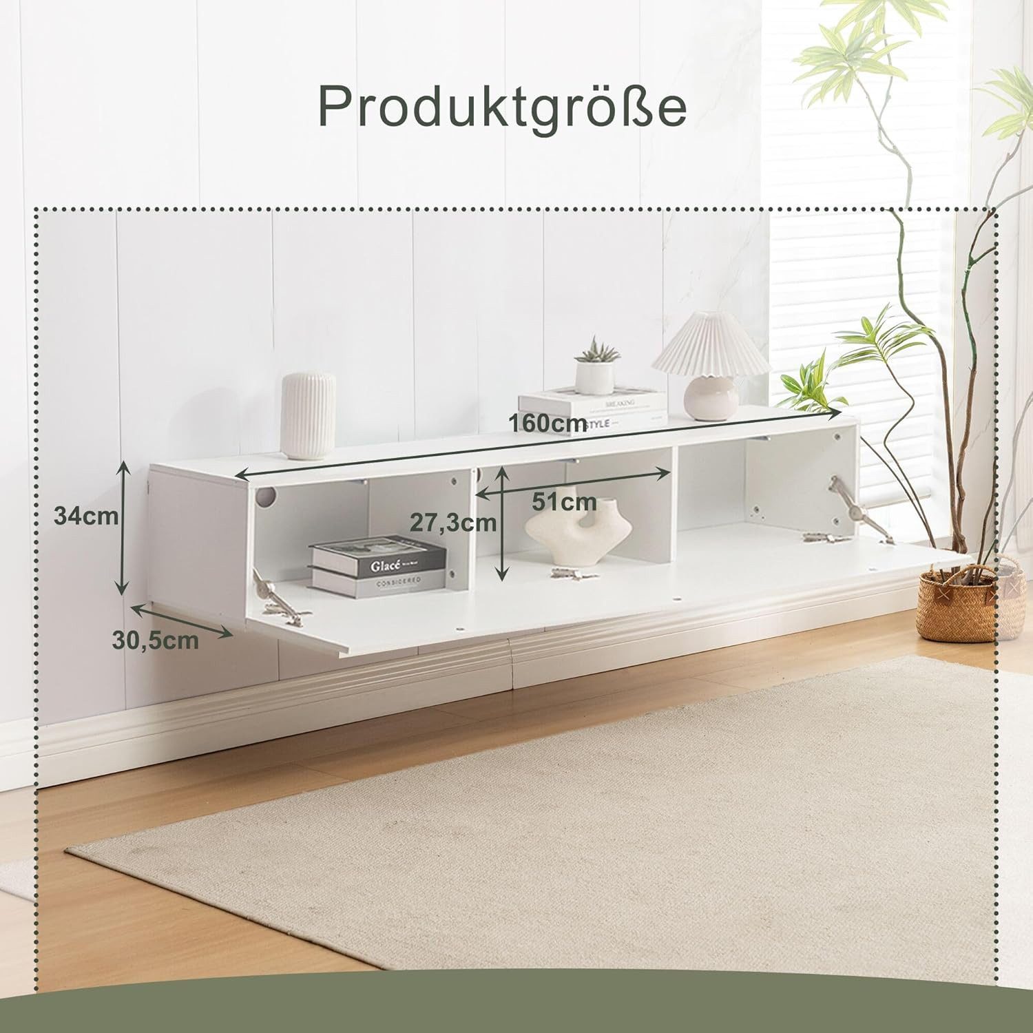 Thanaddo Lowboard Simple Floating TV Console,  Modern White, 160x30.5x34cm günstig online kaufen