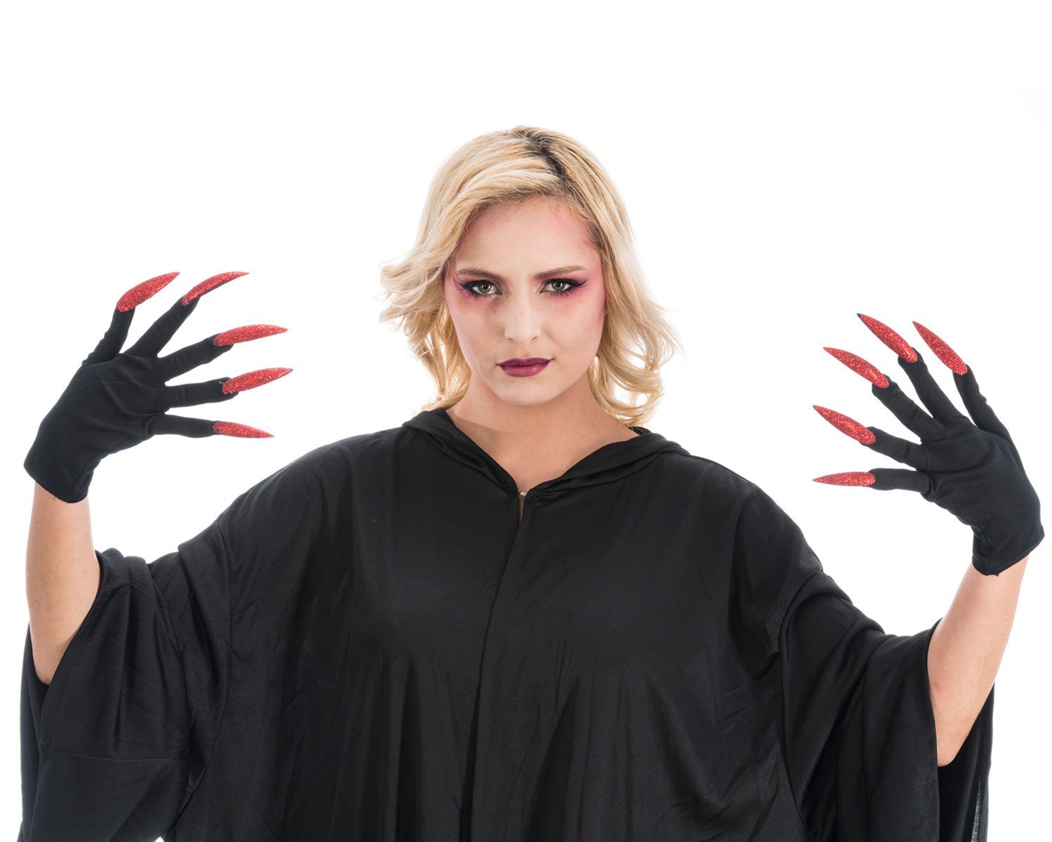 CHAKS Kostüm Handschuhe 'Hexenfingernägel', Glitzer Rot - Zube günstig online kaufen