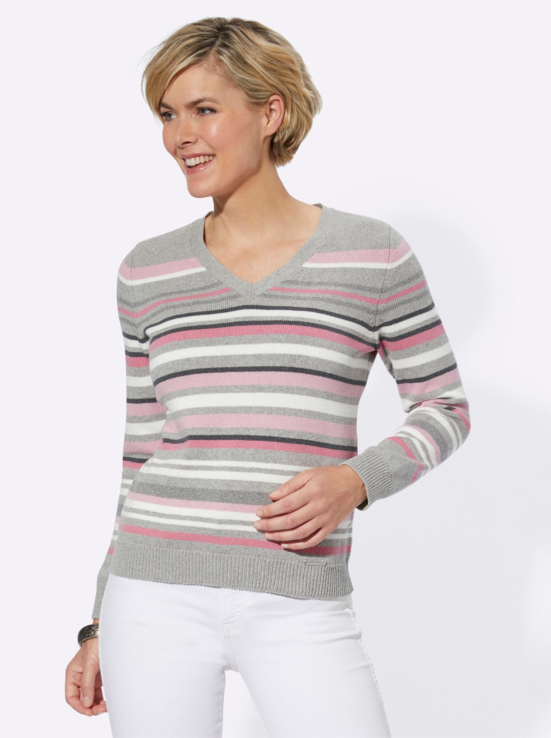 WEIDEN grau-rosé-gestreift Strickpullover WITT