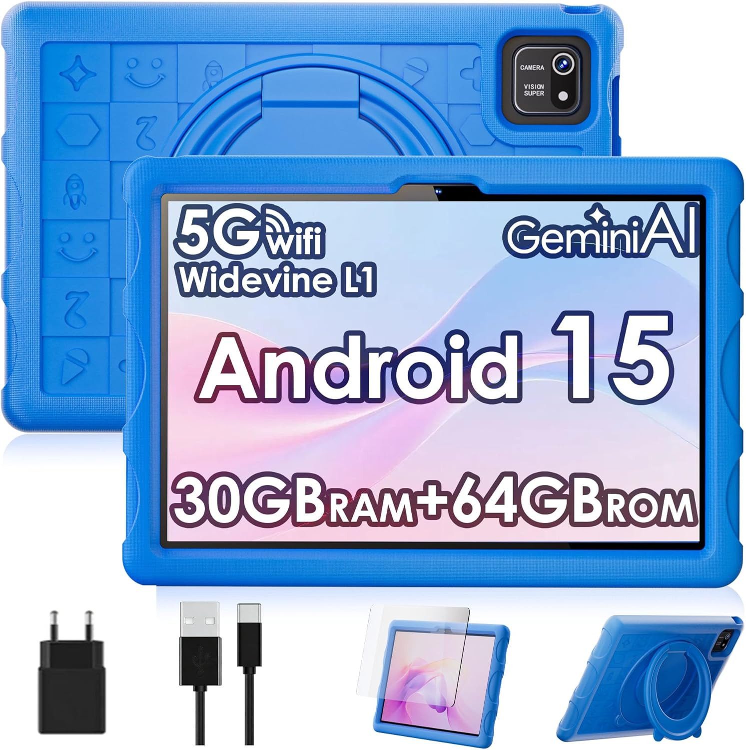 ZENTALITY (2 TB), 5G WLAN 6, Widevine L1, Kindersicherung, 8-Kern-Prozessor Tablet (10", 64 GB, Android 15, mit 8000 mAh Akku inklusive EVA-Schutzhülle und 360° drehbarem Ständer)