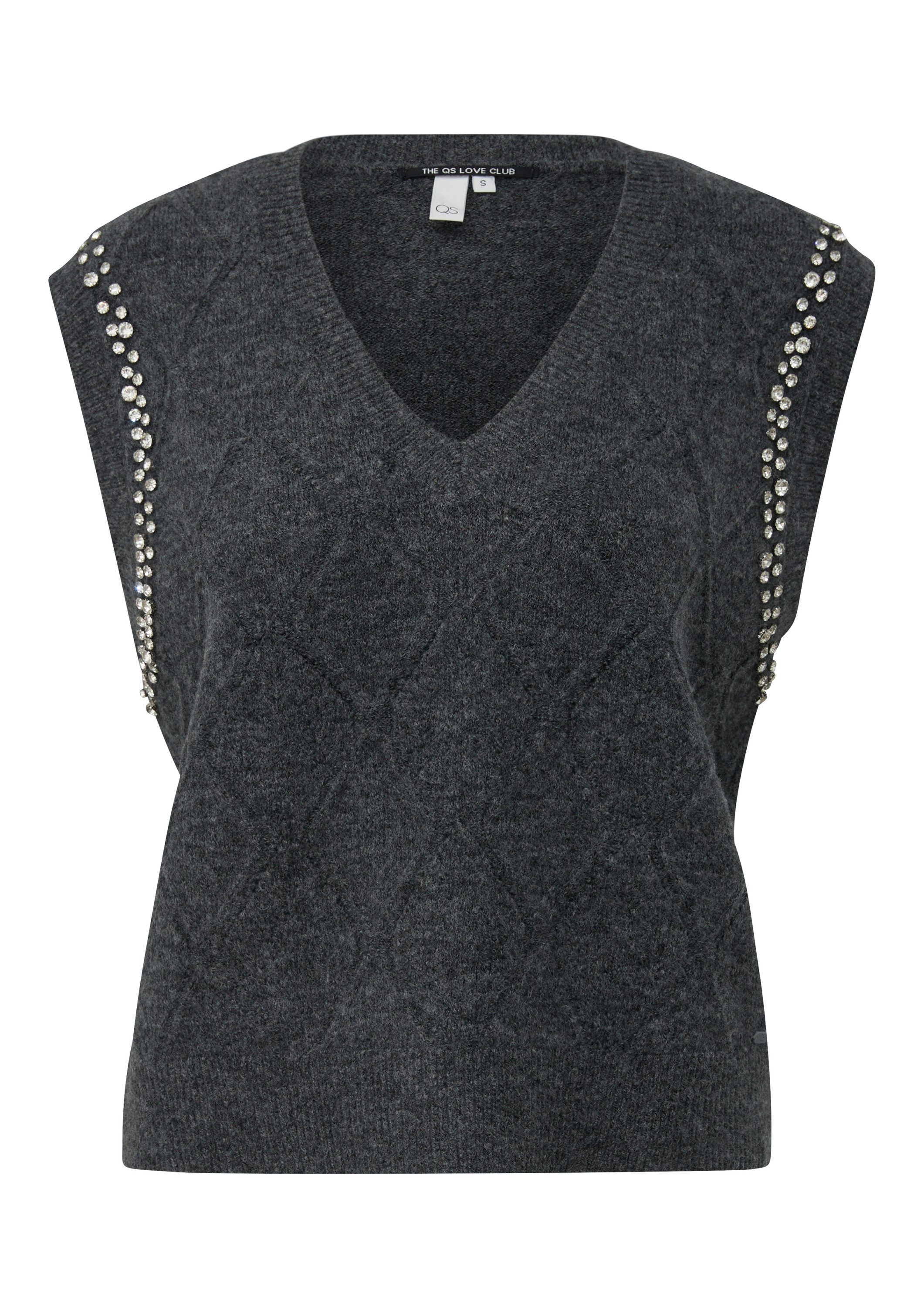 QS Kurzarmpullover Strickpullover Pullunder mit Glitzersteinen günstig online kaufen