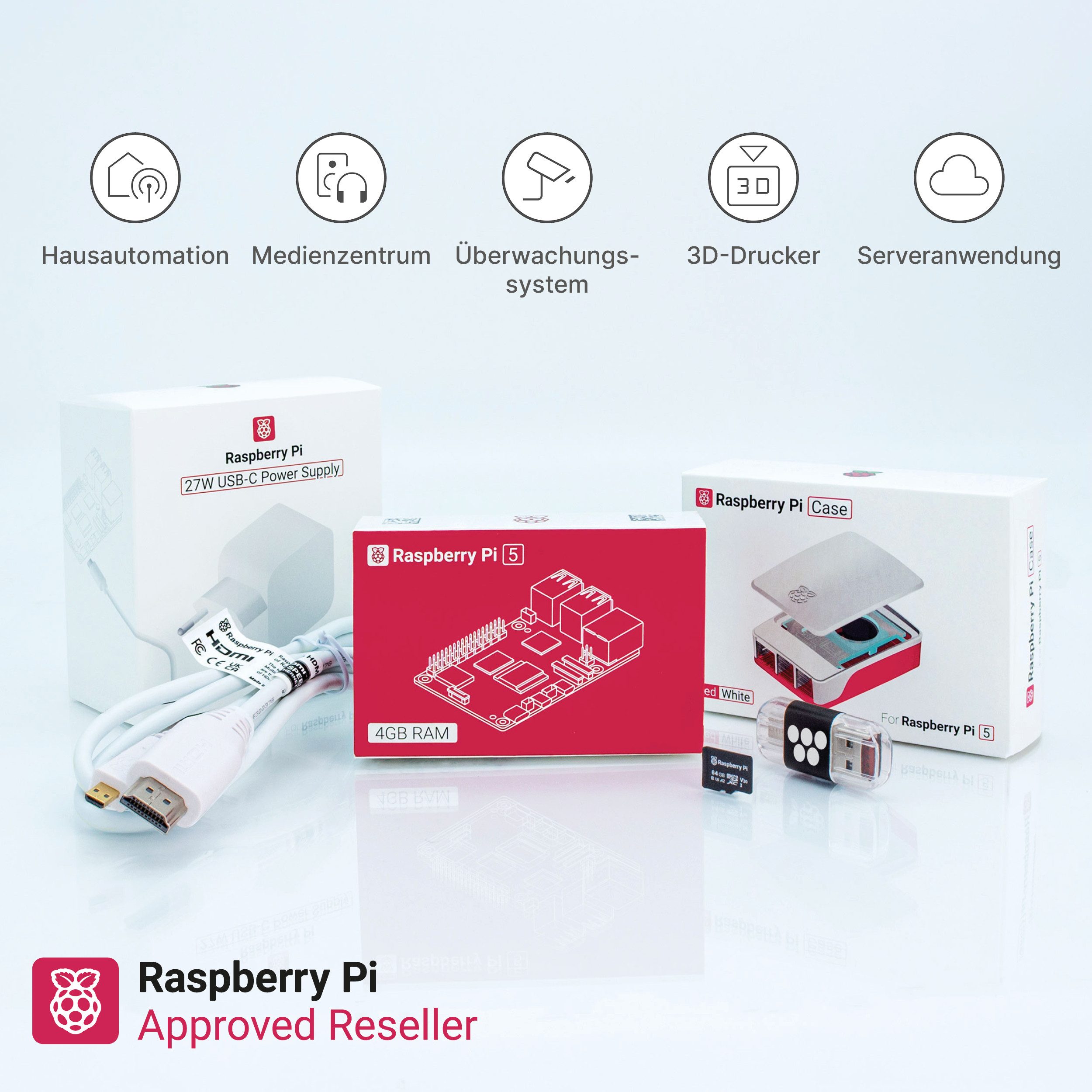 BerryBase Raspberry Pi 5 Starterkit, 64GB microSDHC inkl. Pi OS, Gehäuse, Mini-PC Barebone