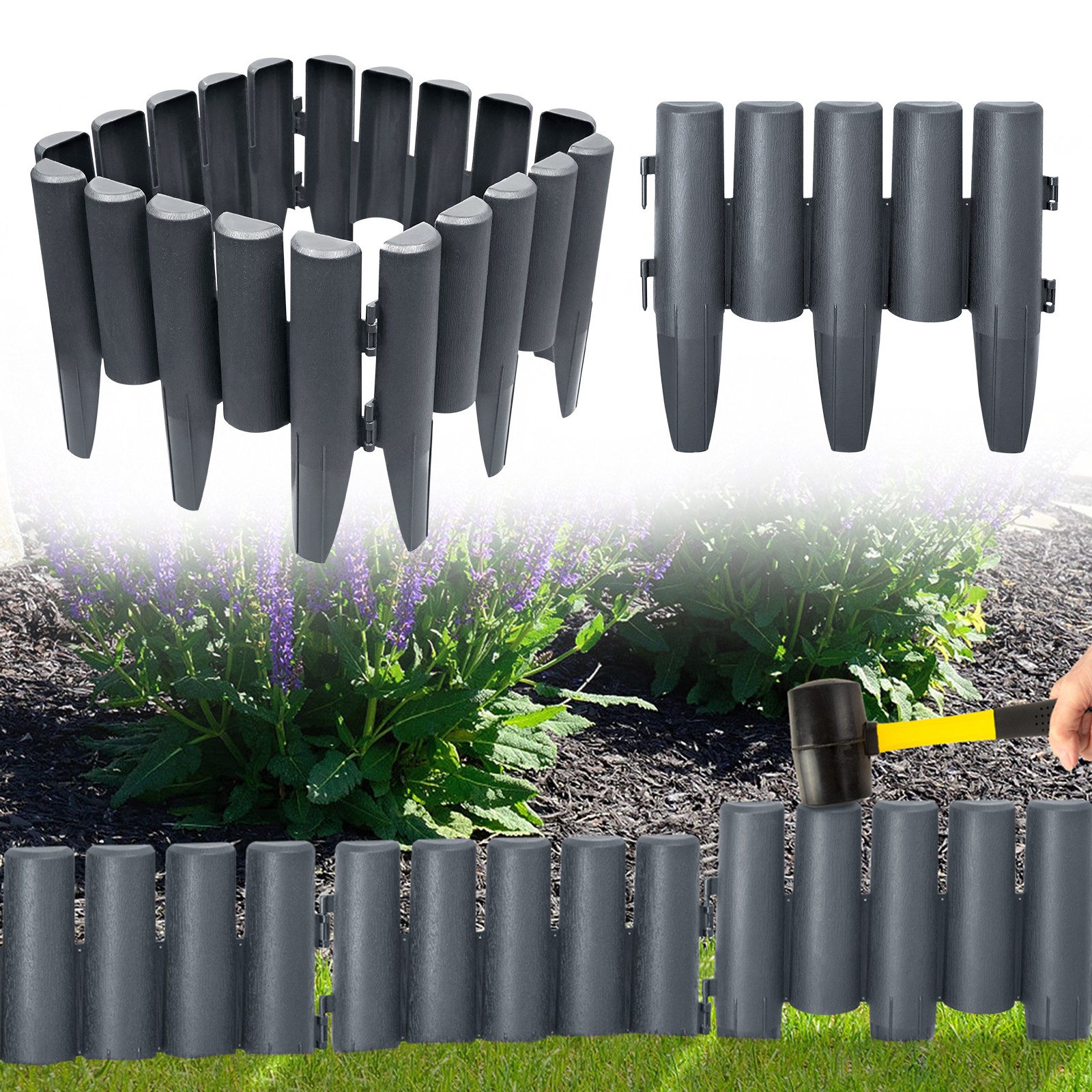 FIVMEN Rasenkante Rasenkante Mähkante Randsteine Kunststoff Beeteinfassung, Kunststoff Beetumrandung Gartenzaun Pro Element 28cm x 24cm