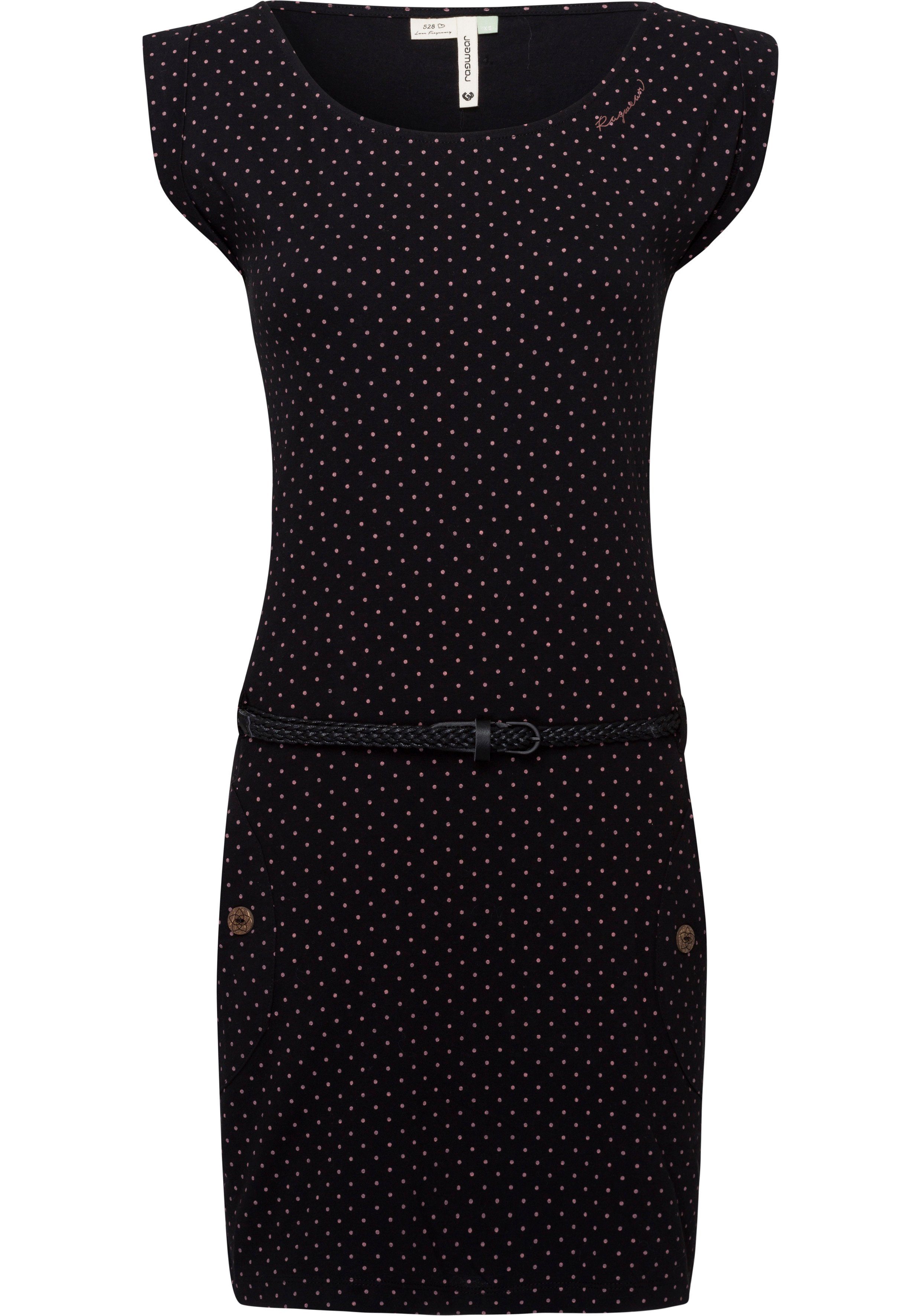 Jerseykleid Ragwear abnehmbarem mit "Allover-Dots"-Print 1010 Design black (2-tlg., O im DOTS Gürtel) TAG