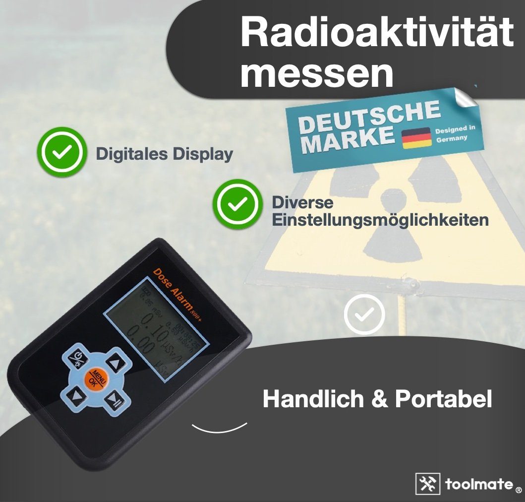 toolmate® Elektrowerkzeug-Set Geigerzähler - Dosimeter - Strahlenmessgerät - Strahlungsmessgerät, Packung, 1-tlg., Aufbewahrungstasche / Digitales Display /