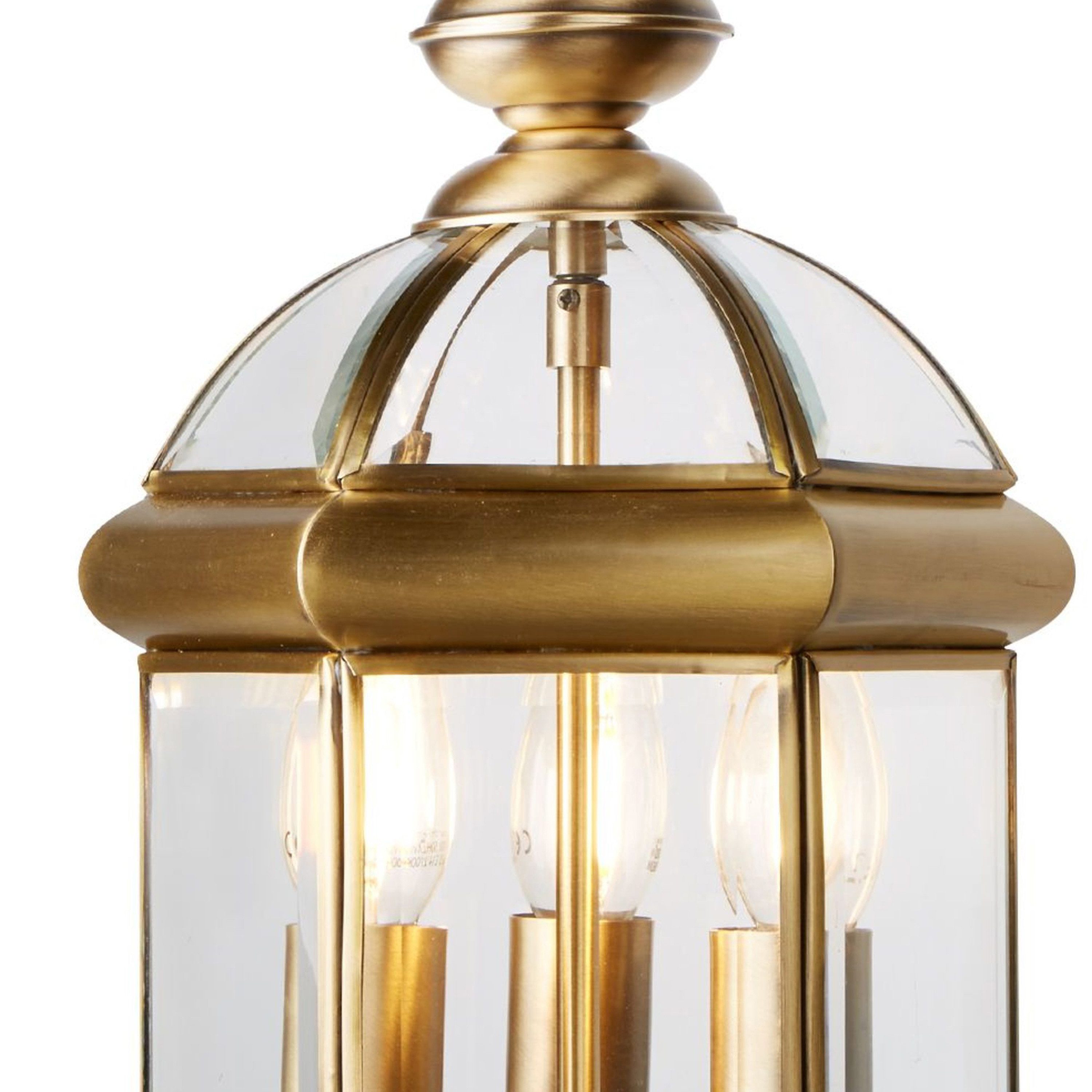 Searchlight Hängeleuchte Bevelled Lantern 3Lt Pendant - Antique Brass Metal & Glass, Leuchtmittel wechselbar