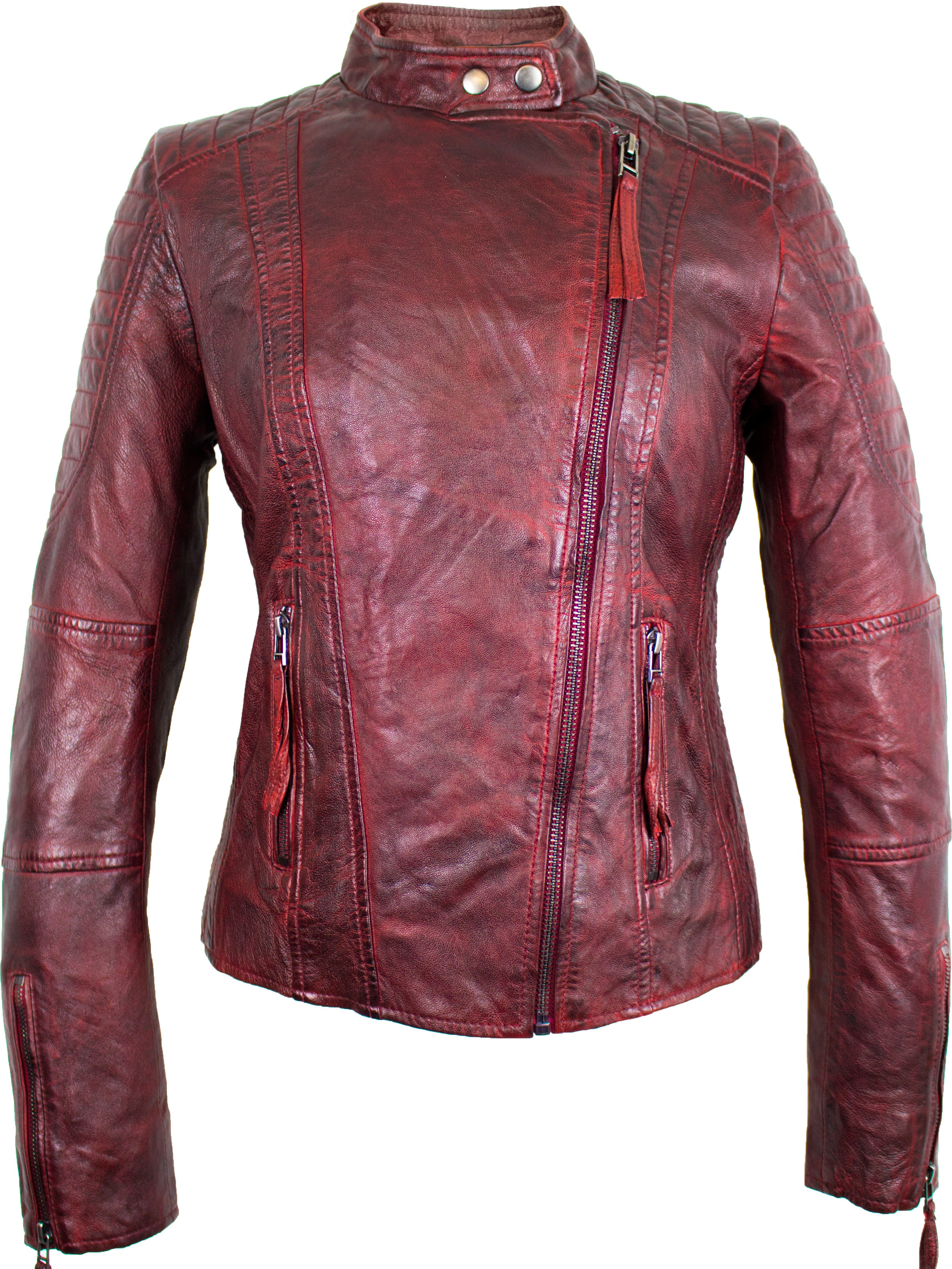 MDM Bikerjacke Damen Biker Lederjacke aus Lamm Nappa Leder Leichte Frauen Sommer Lederjacke – Bild 2 von 4